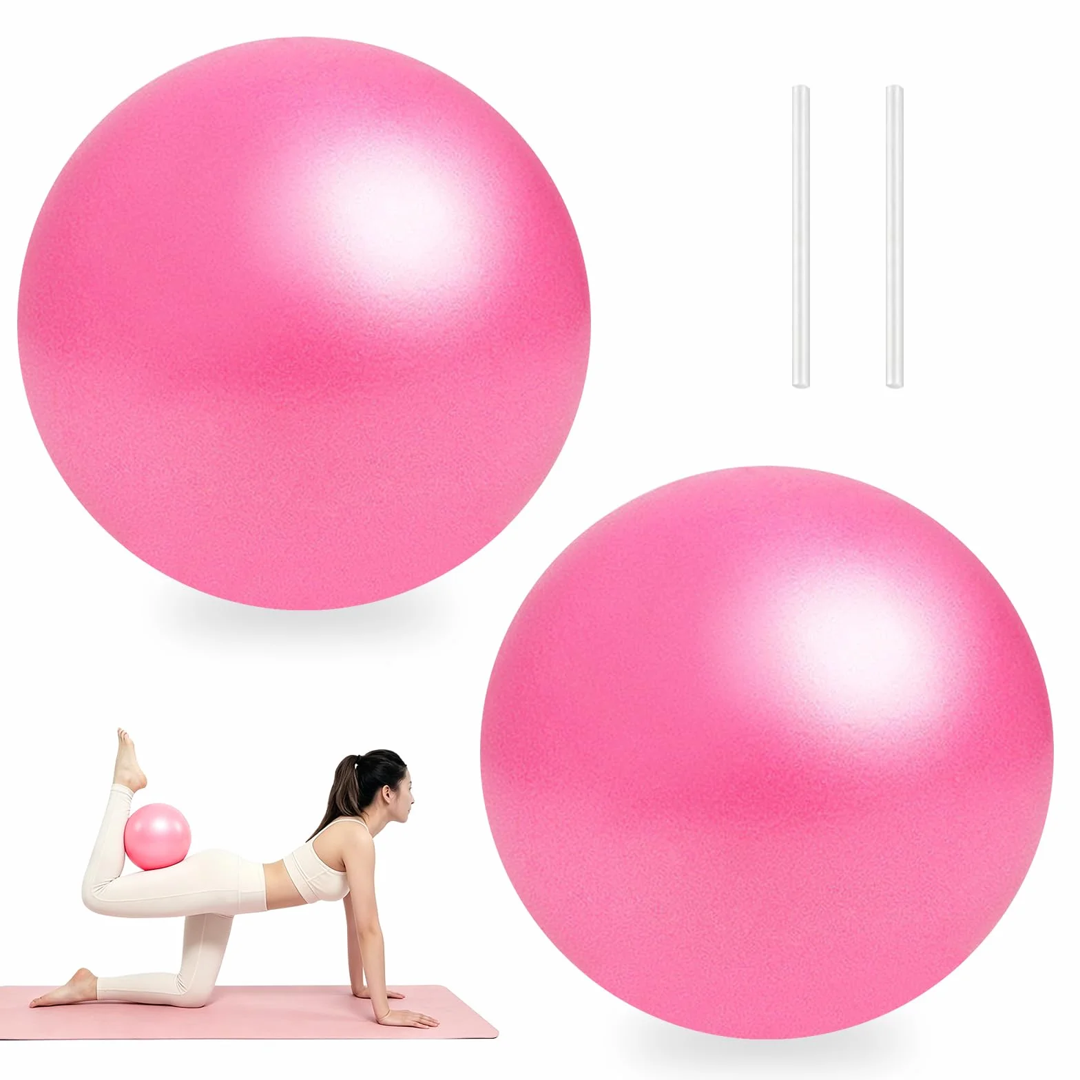 Palla Fitness Rosa 25cm Soft Pilates Anti Scoppio Fitball con Cannuccia Gonfiabile per Yoga Pilates Esercizi Equilibrio