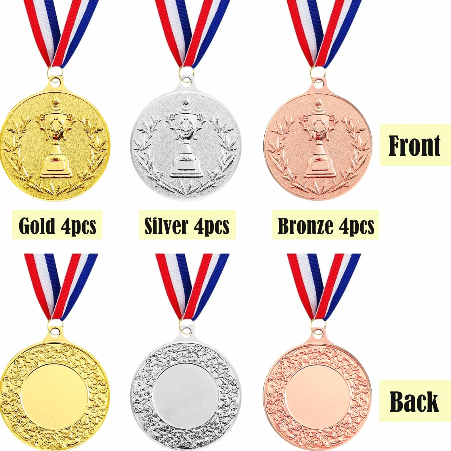 Medaglie Premiazioni Metallo Oro Argento Bronzo con Nastro Collo 5.0cm per Bambini Giochi Sport
