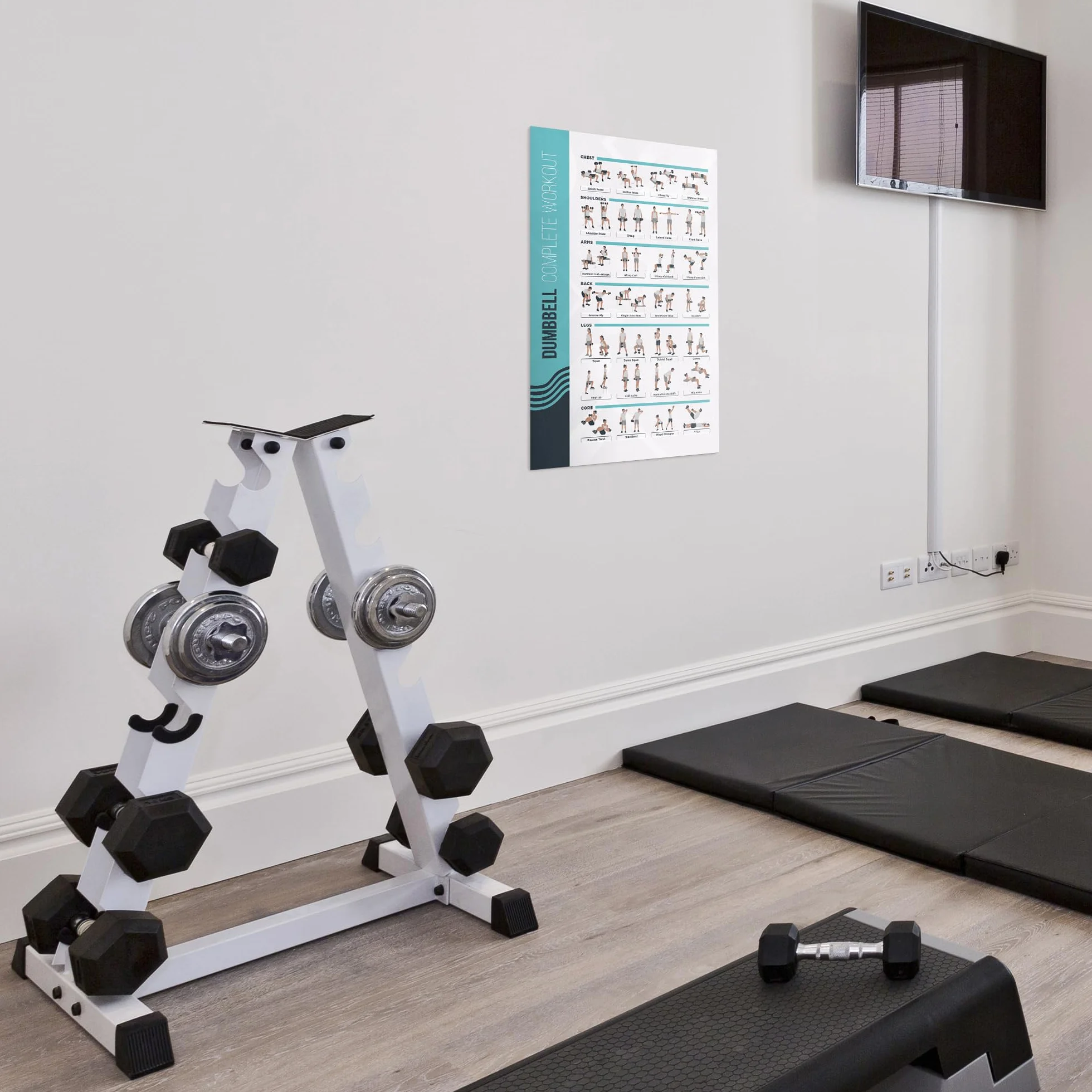 FitMate Poster per esercizi con manubri e pesi gratuiti 42 x 63 cm decorazione palestra casa