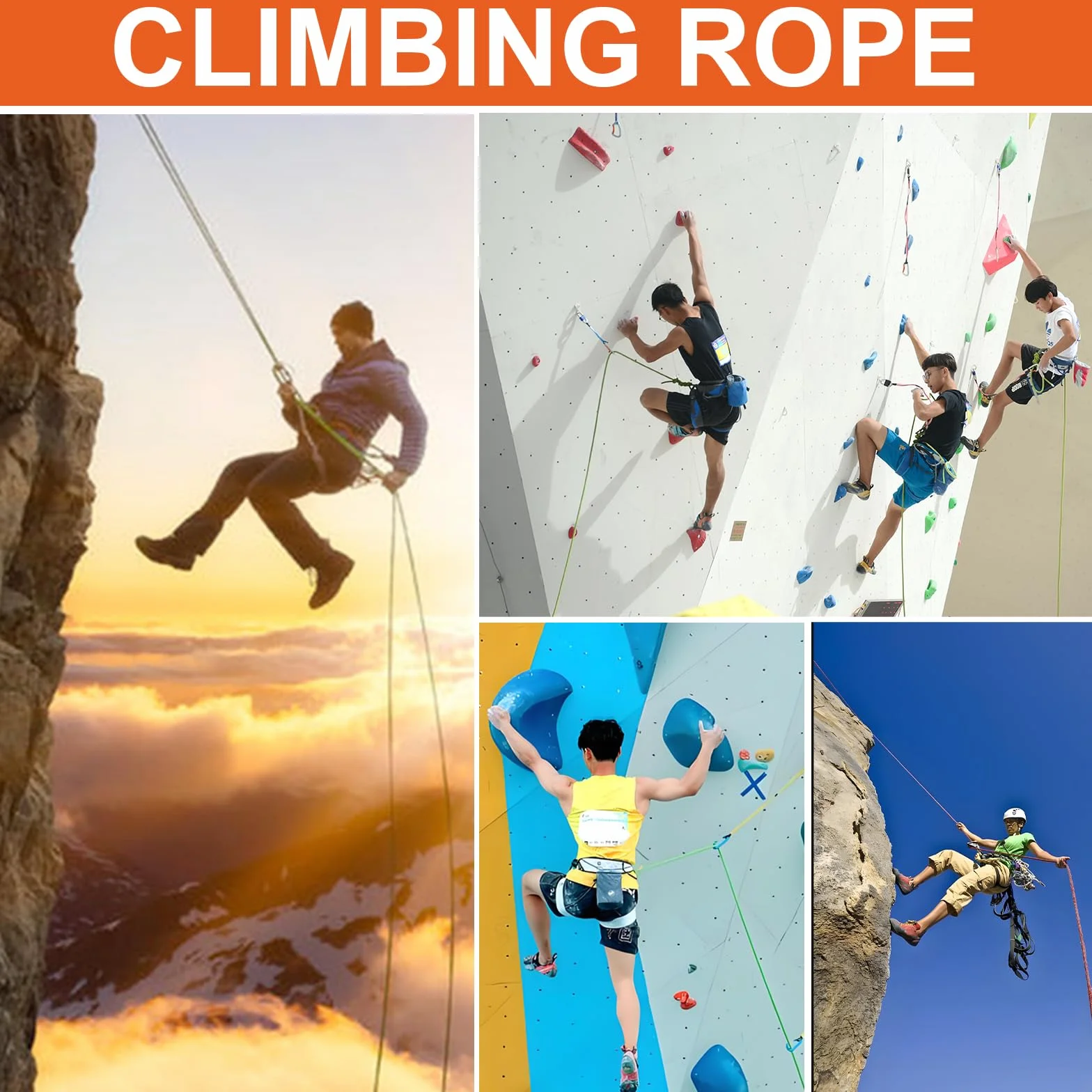 Corda da Arrampicata 10mm 10m Statica Alta Resistenza Carico di Rottura 1200kg Arancione