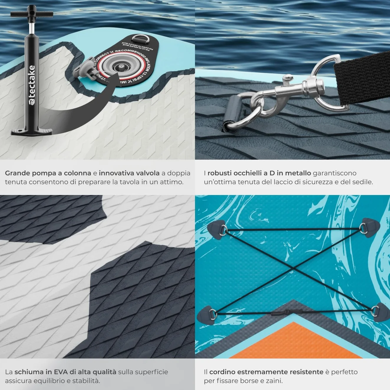 Tectake Sup Gonfiabile Tavola Stand Up Paddle Board 2 in 1 Kayak Sedile SUP Pompa Pinne Zaino Pagaia Drop Stich Schiuma EVA Carico Max 200 kg