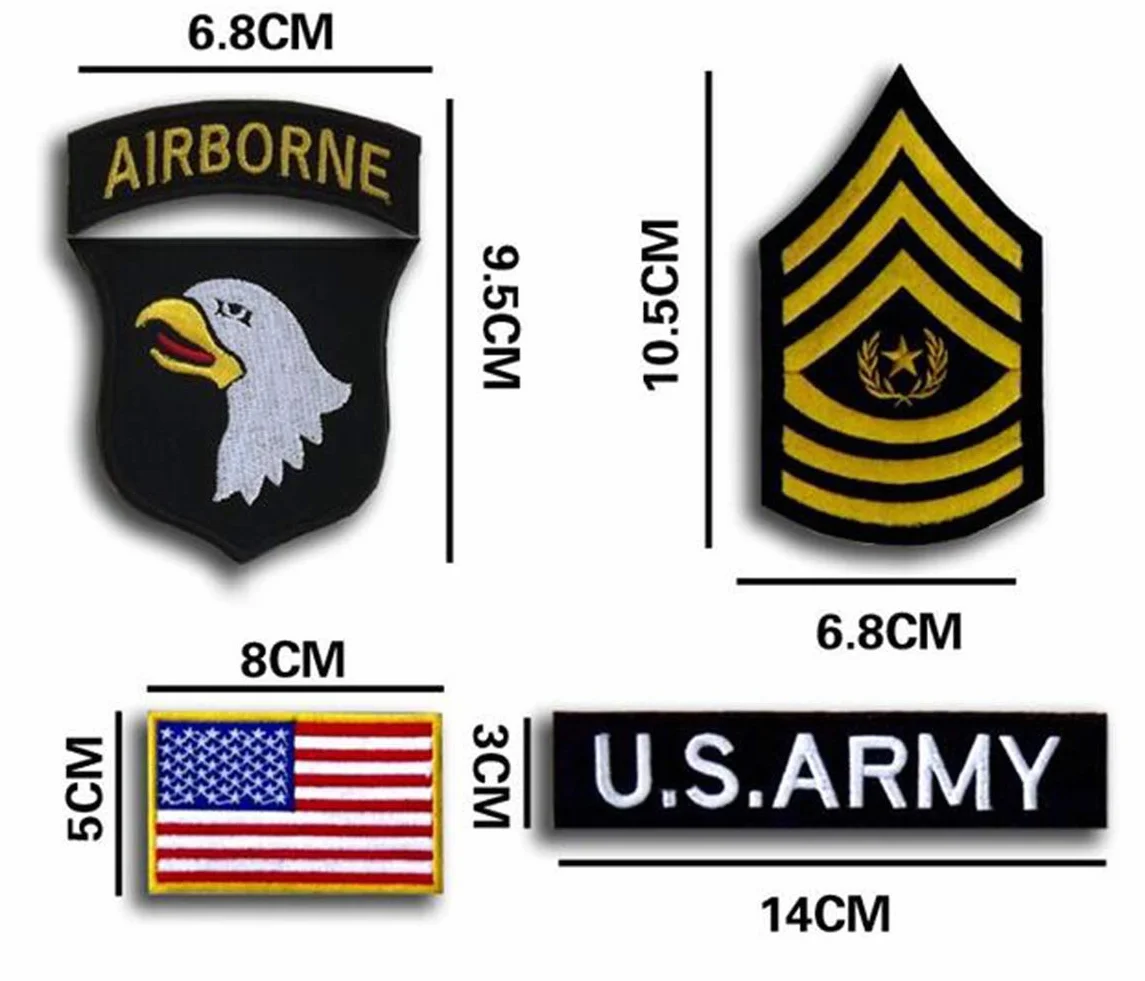 Set di 5 toppe tattiche ricamate con bandiera dell'esercito americano con bandiera dell'esercito americano, per combattimento, paintball, distintivi da combattimento, emblemi per braccialetti