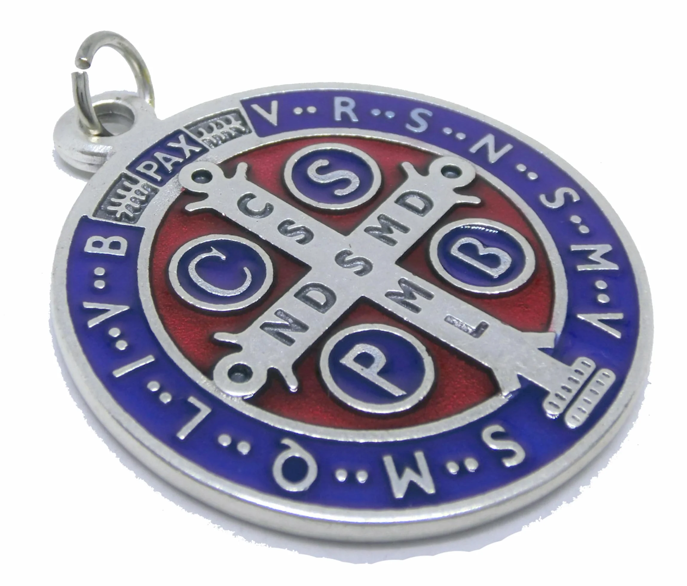 Medaglia di San Benedetto smaltato argento 32 mm anello esorcista esorcismo