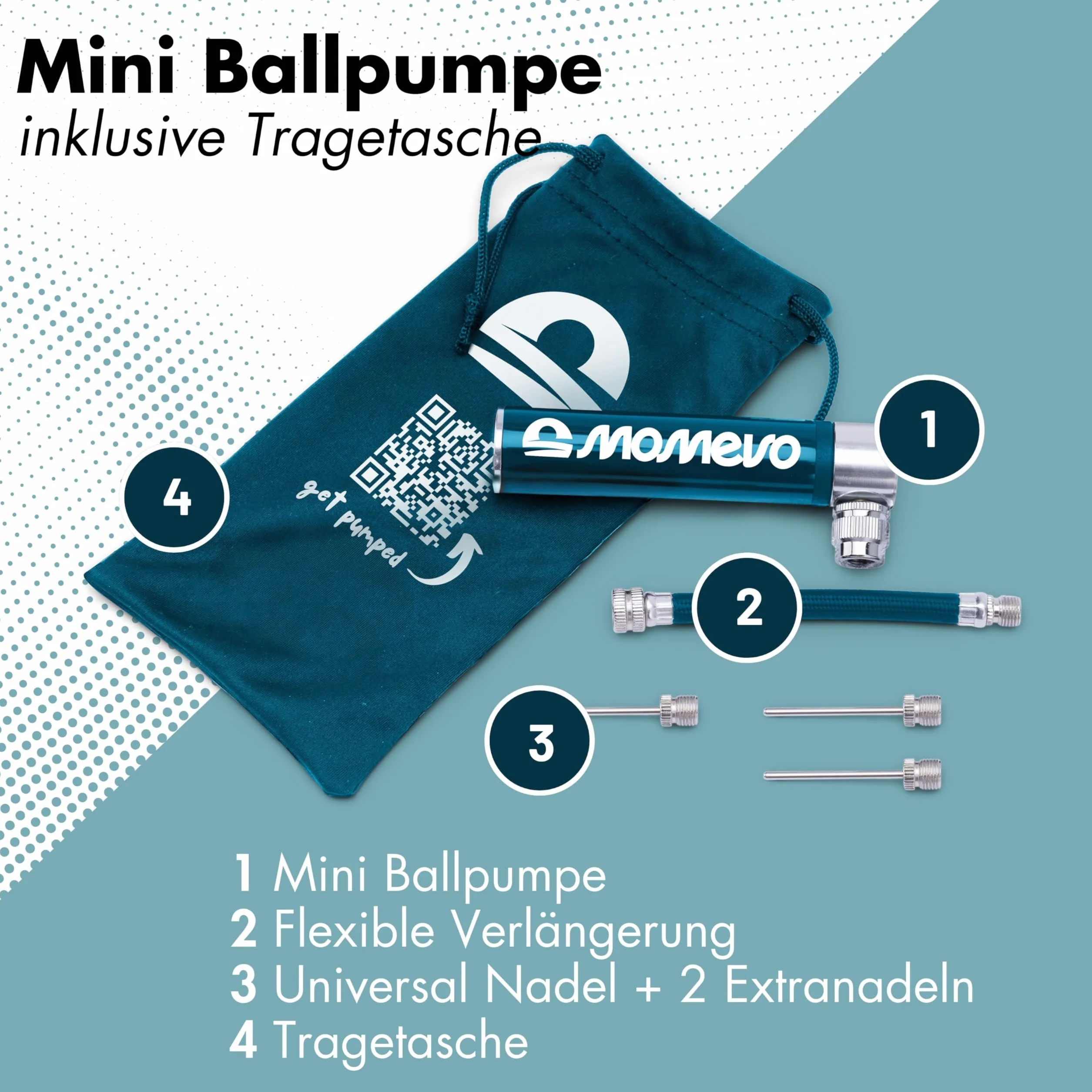 PocketAir Mini pompa a sfera in alluminio per calcio, basket, pallavolo
