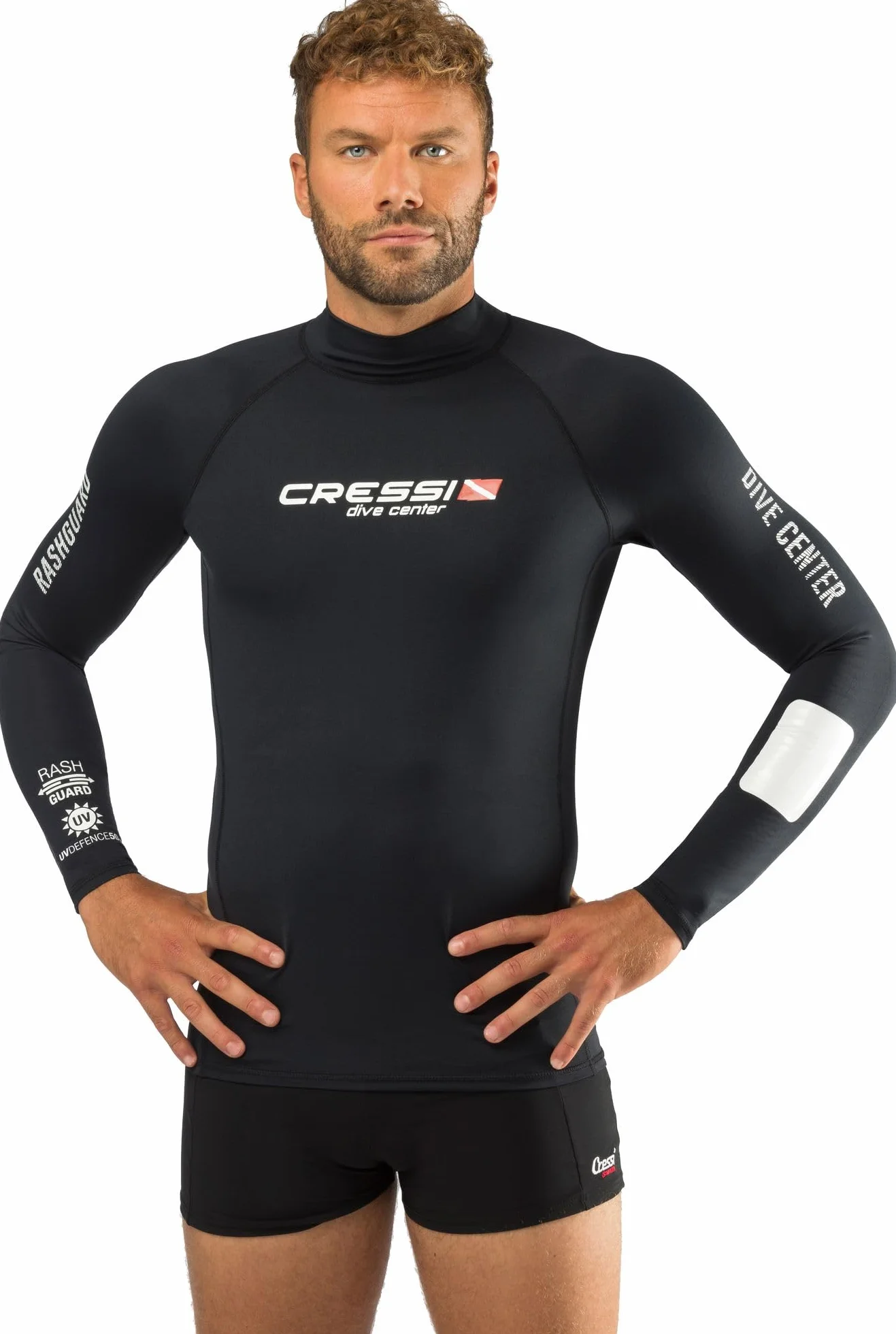 Cressi Rash Guard Man Black Dive Center - Maglia Protettiva Uomo Maniche Corte o Lunghe in Speciale Tessuto Elastico, Protezione Solare UV (UPF) 50+