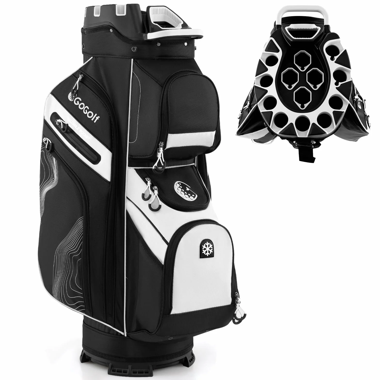 COSTWAY Borsa Carrello da Golf, Sacca da Golf con Serratura e Divisori a 14 Vie, 11 Tasche, Sacca Isolante, Tracolla Imbottita, Maniglie, Porta Ombrello e Cappuccio Antipioggia