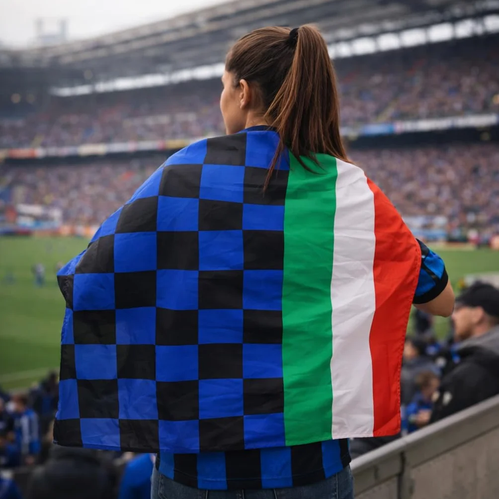 Bandiera Stadio Scacchi Nero Azzurri 100x150 cm Bandierone 140 x 200 cm Con Tricolore/Bandiere Nero azzurre Tifosi Neroazzurri Internazionale | Scudetto Calcio Tifosi Interisti PS 03652-01