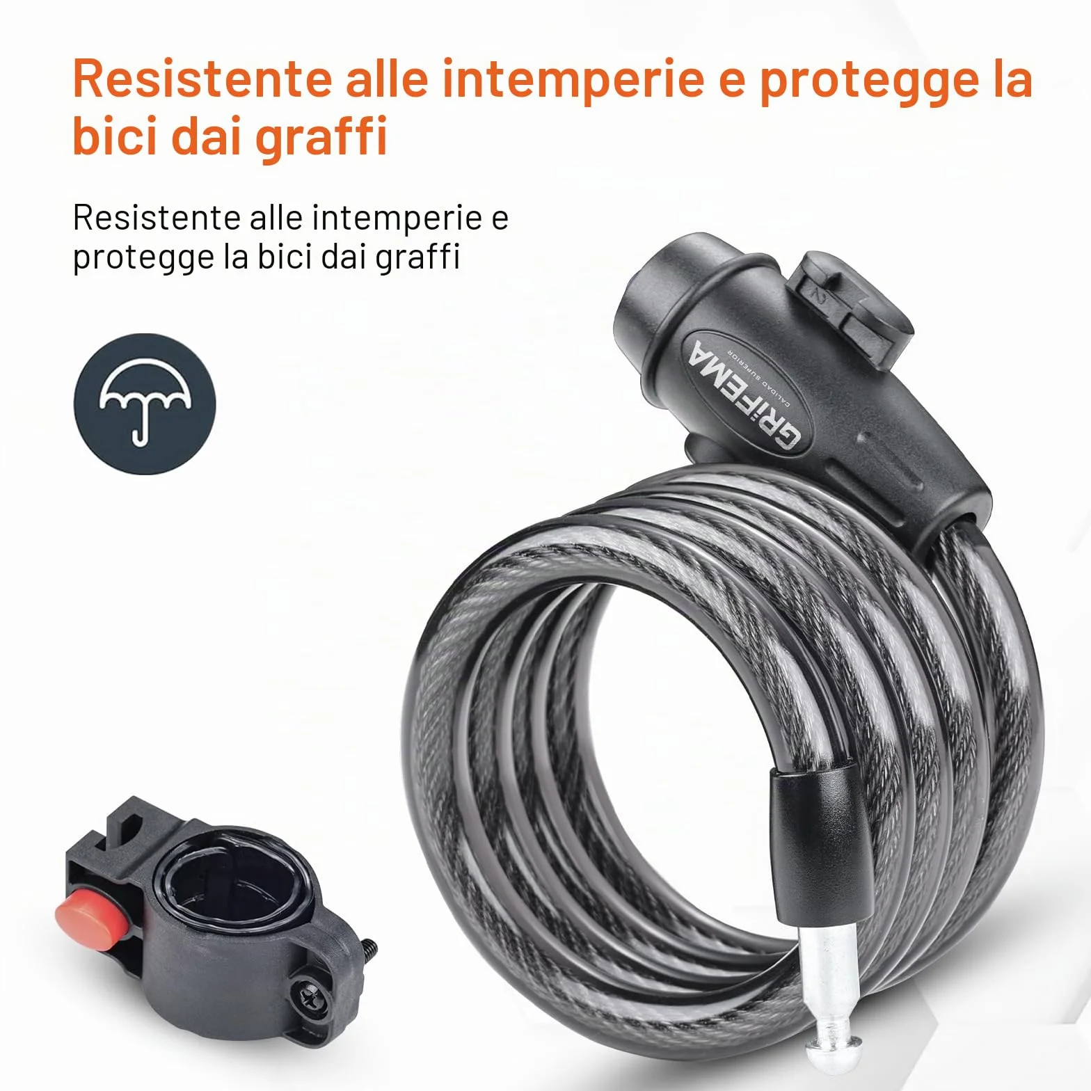 GRIFEMA GA1204-12 Lucchetto per bicicletta con 2 chiavi, nero