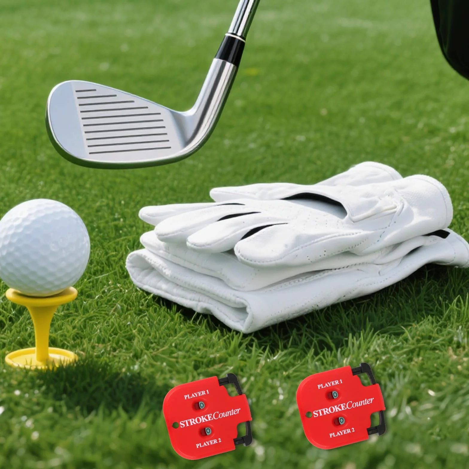 Contatori Colpi da Golf Segnapunti Portatile per 2 Giocatori con Corda Design Quadrato