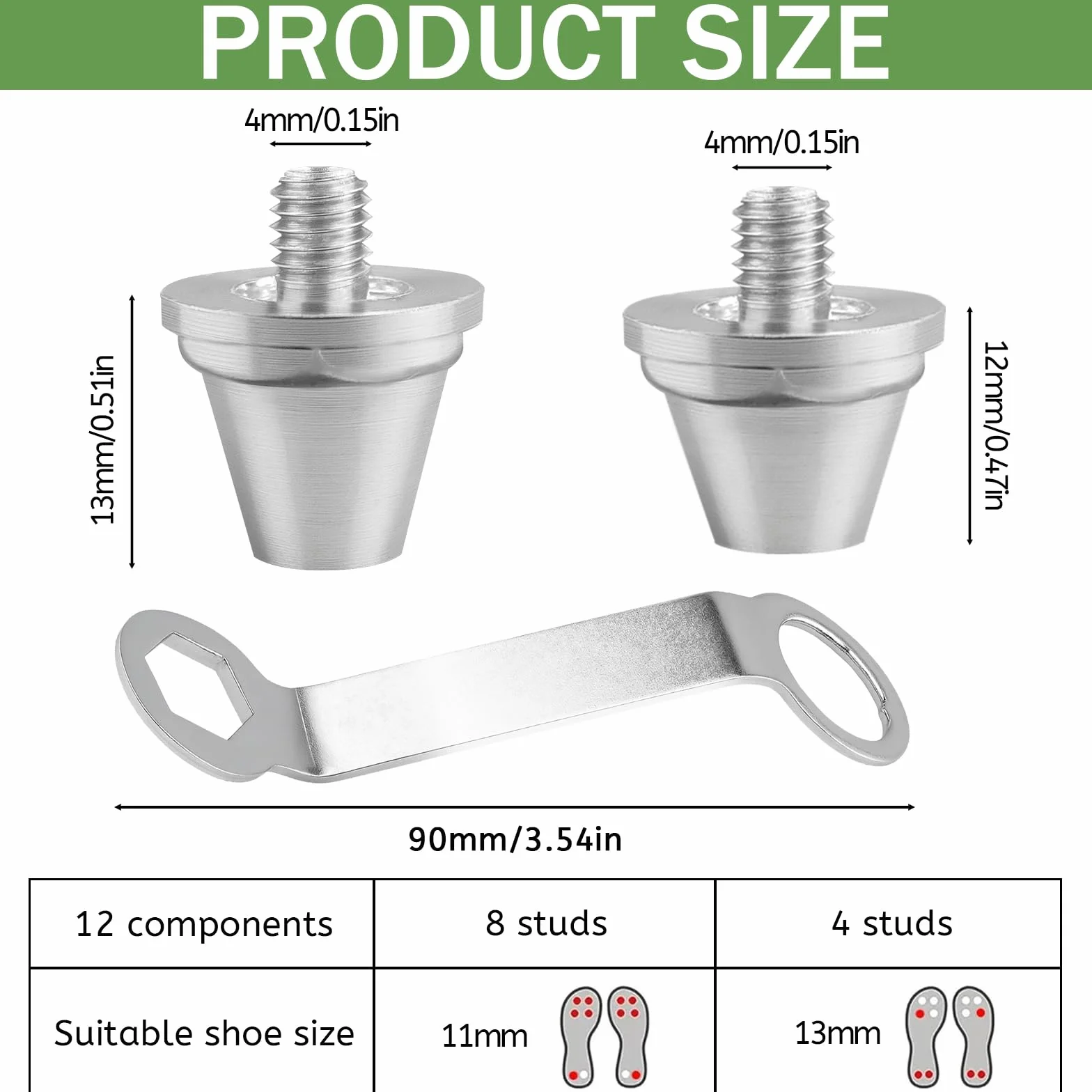 Tacchetti da Calcio Ferro 12 Pezzi Compatibili per Scarpe Sportive con Chiave 11 mm 13 mm