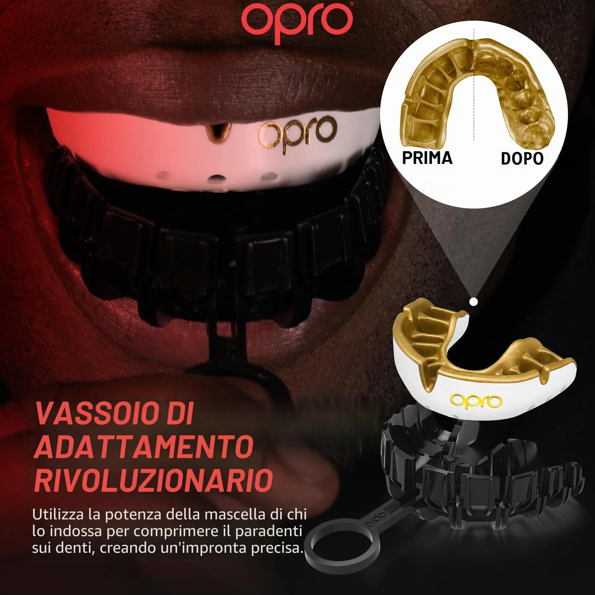 OPRO Paradenti Livello Oro - Protezione Dentale per Boxe, MMA, Rugby, Hockey - Aderenza Ottimale