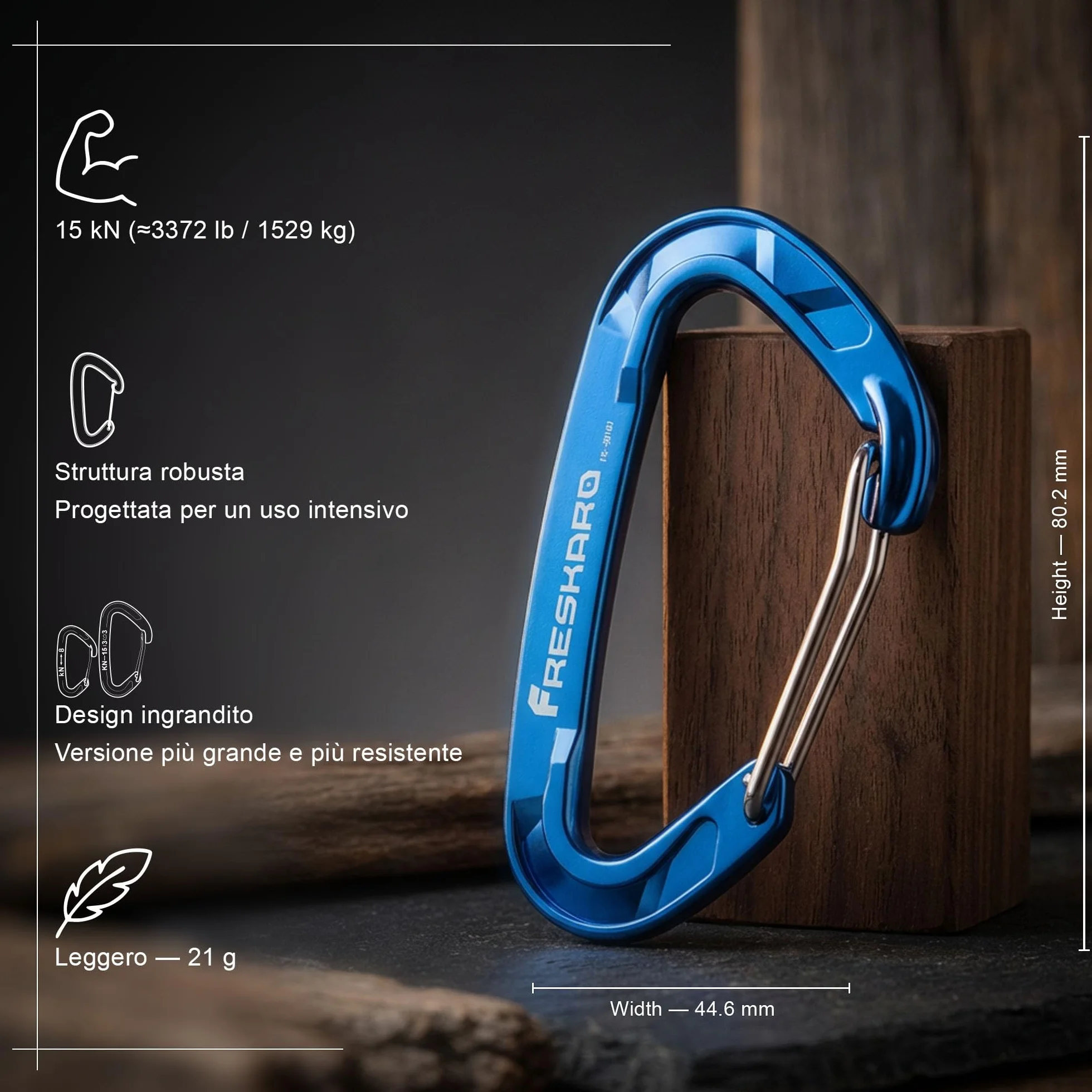 FresKaro Moschettone Wiregate 15kN 7075 Alluminio Aeronautico Ultralight Clip Portachiavi EDC