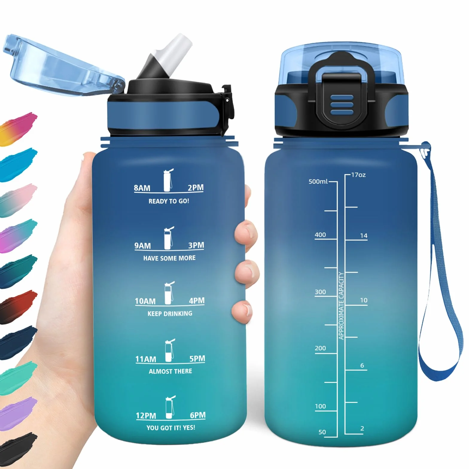 HoneyHolly Borraccia 500ml Senza BPA A Prova di Perdita con Cannuccia Reutilizables Motivazionale