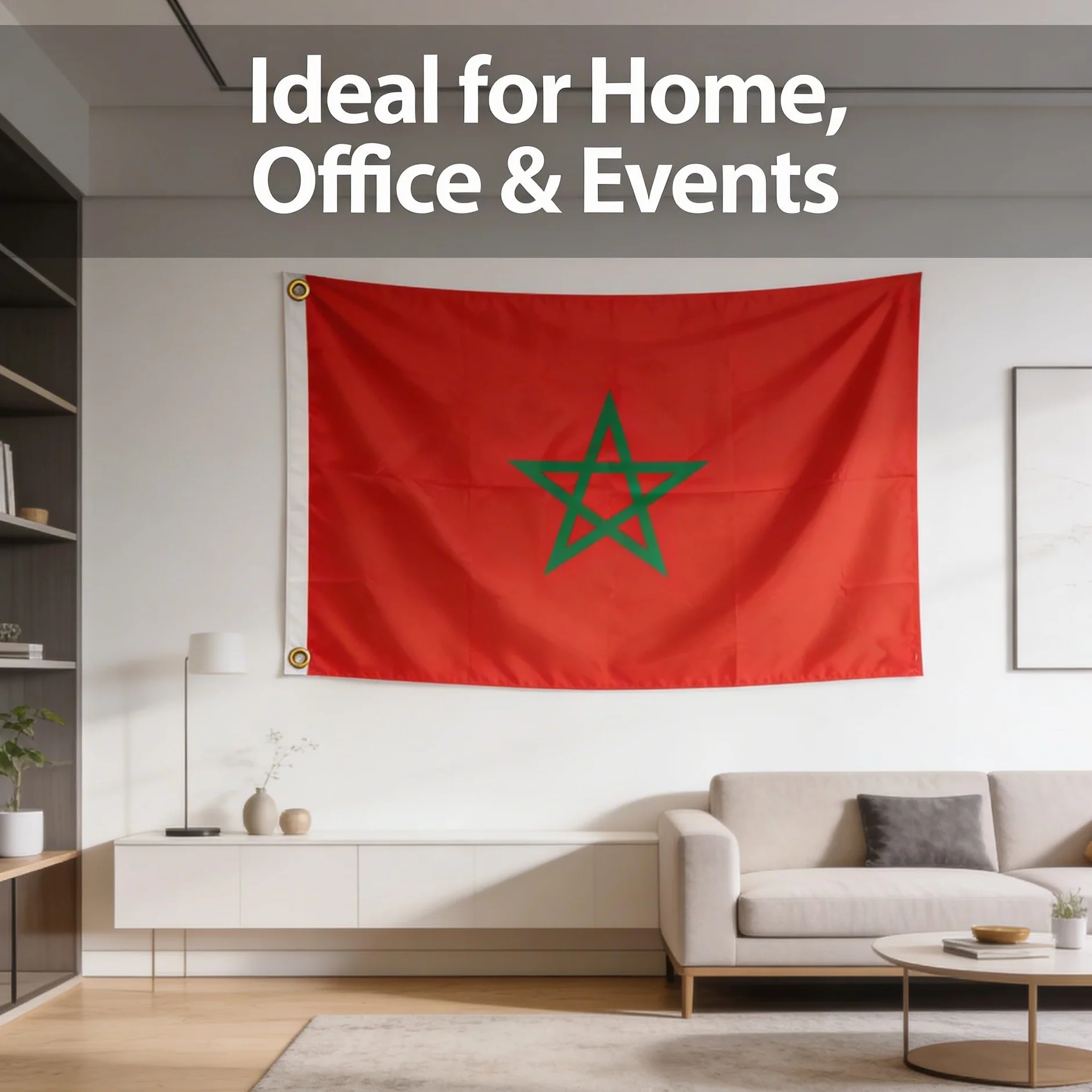 SHATCHI Grande 150 x 90 cm Bandiera nazionale del Marocco Marocco, tessuto di poliestere in ottone, occhielli per la Coppa del Mondo FIFA Football Rugby Sport sostenitore