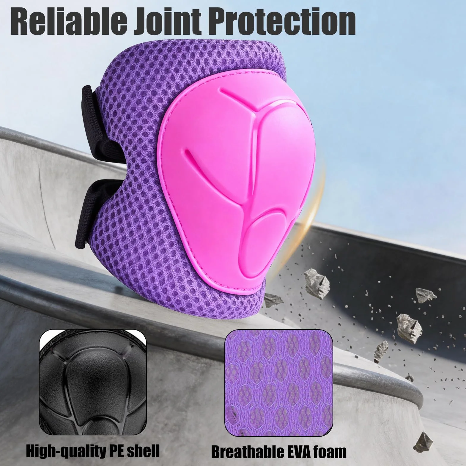 Kit Protezione Bambini 6 in 1, Ginocchiere Gomitiere Polsiere Regolabile, Attrezzatura Protettiva per Skateboard Pattinaggio Scooter Bicicletta