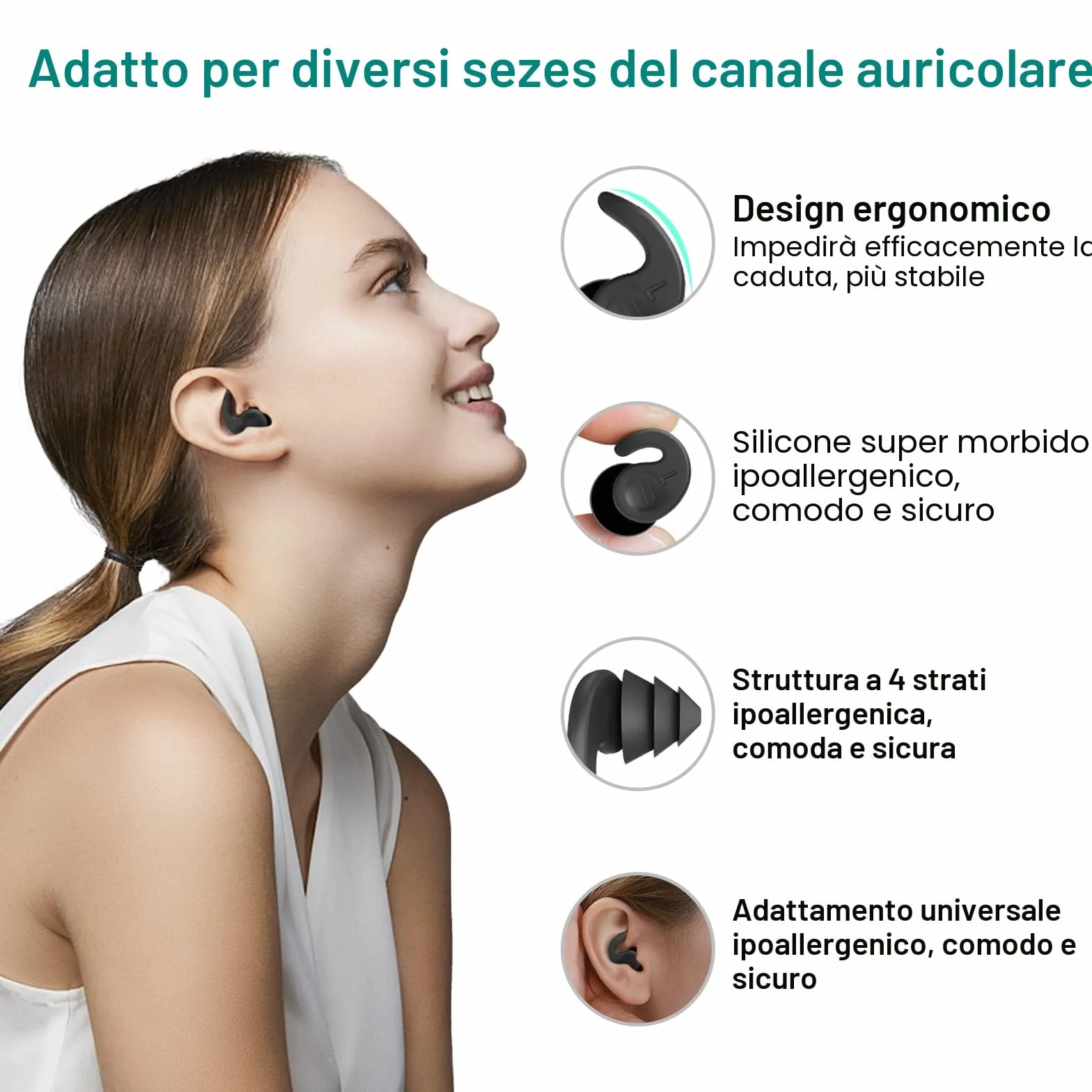 Tappi per Le Orecchie per Nuoto Impermeabili Riutilizzabili in Silicone con Riduzione del Rumore (3 paia)