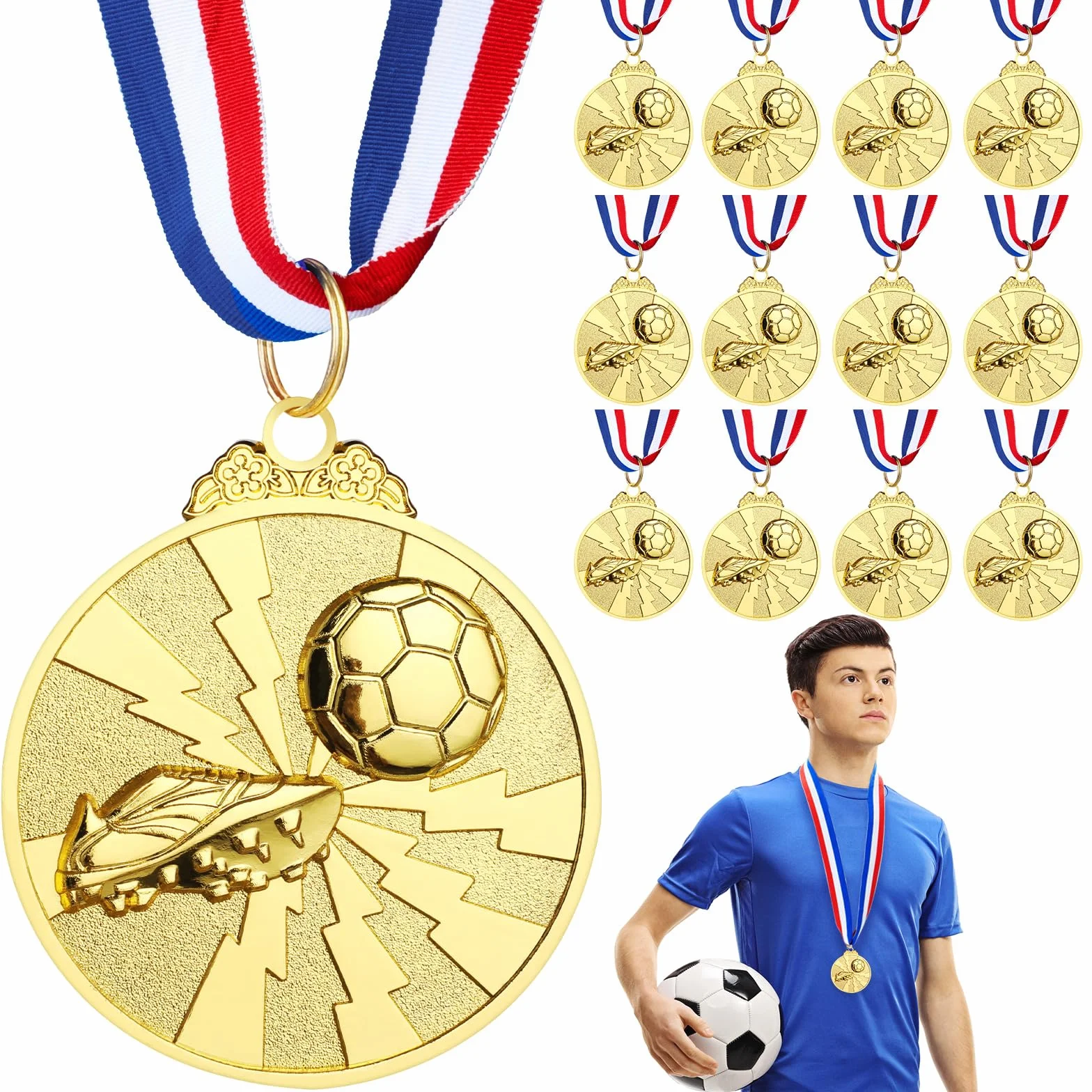 Medaglie Metallo Calcio 12 Pezzi Premiazioni per Bambini e Adulti Competizioni Sportive