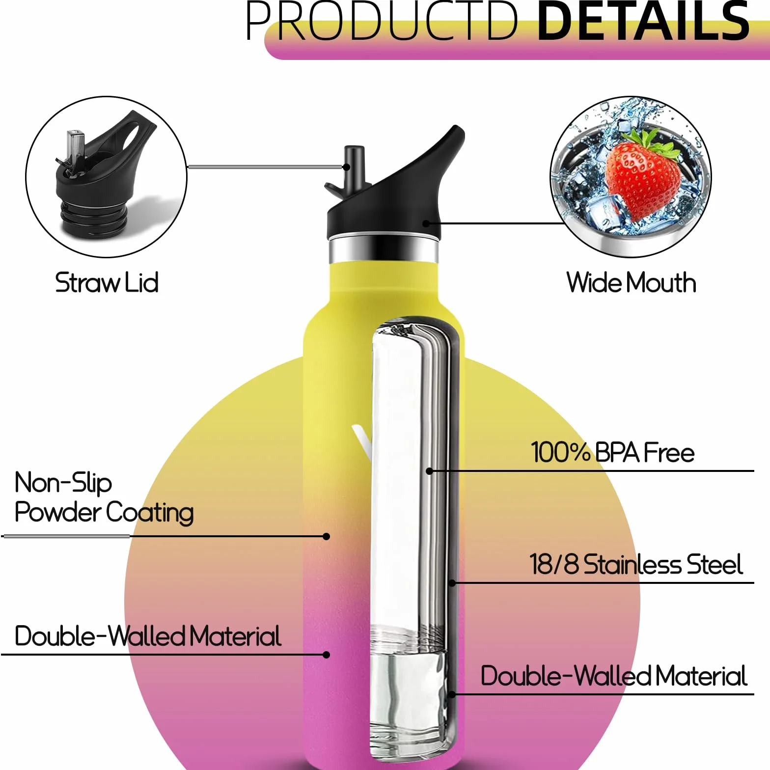 Grsta Borraccia Termica 500ml Senza BPA Acciaio Inox con Cannuccia per Ufficio Ciclismo Corsa