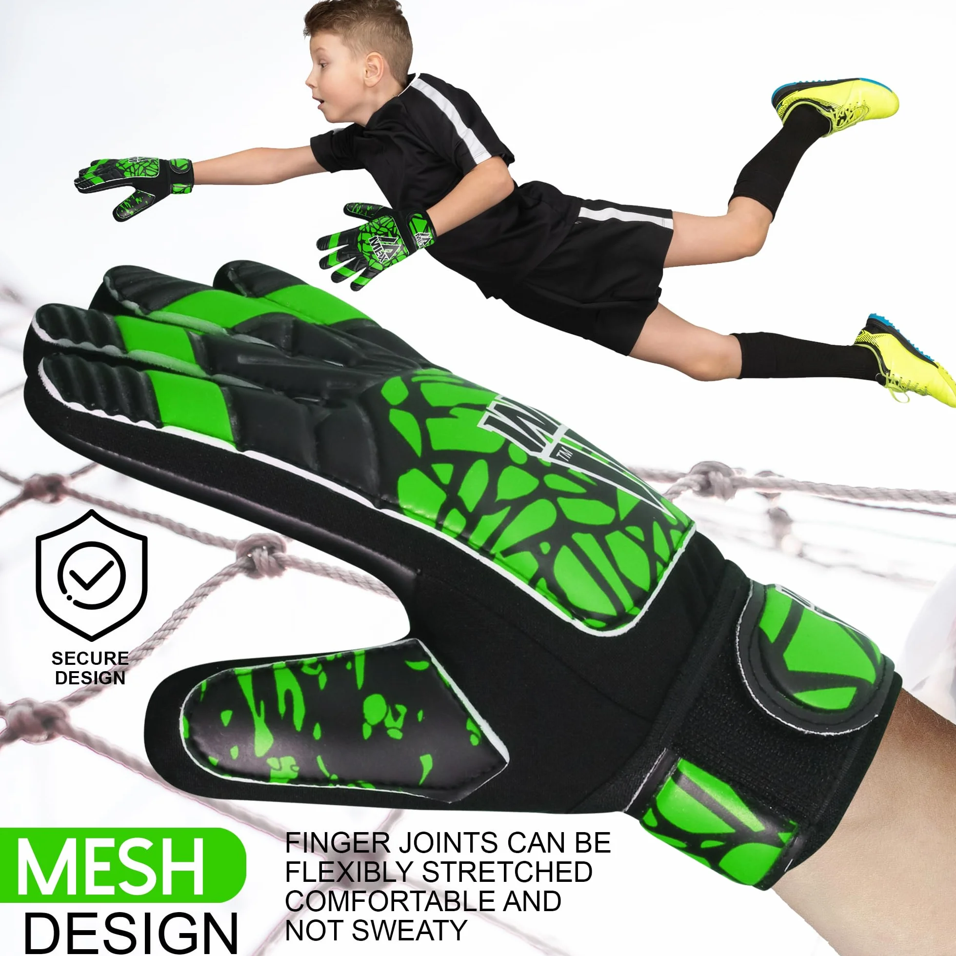 WFX Guanti da portiere bambini ragazzi giovani doppio supporto polso calcio presa protezione palmo