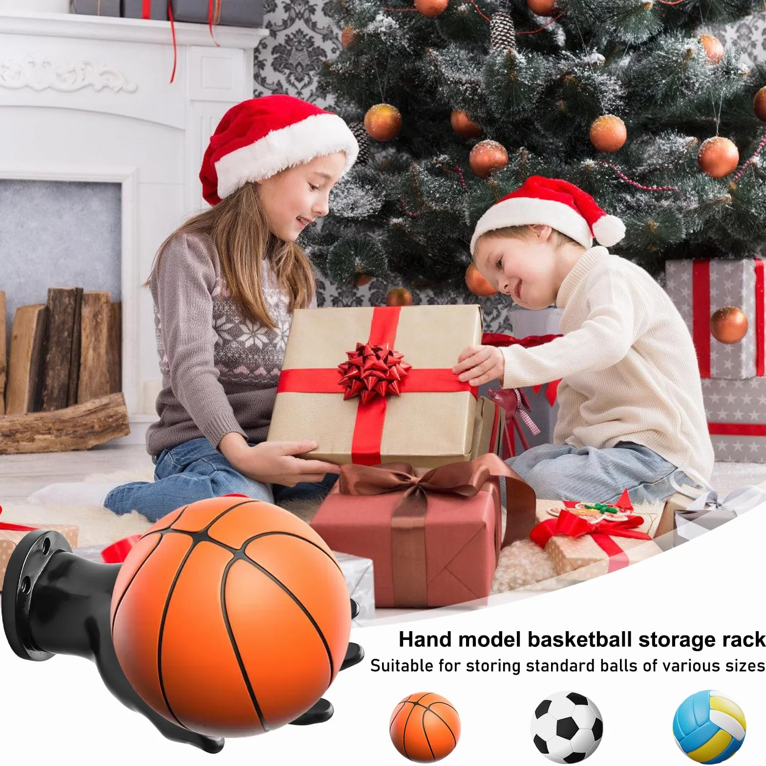 2 scaffali a forma di palma per pallacanestro, supporto da parete per palloni con 4 viti, 4 chiodi, supporto universale da parete per pallacanestro, calcio, calcio
