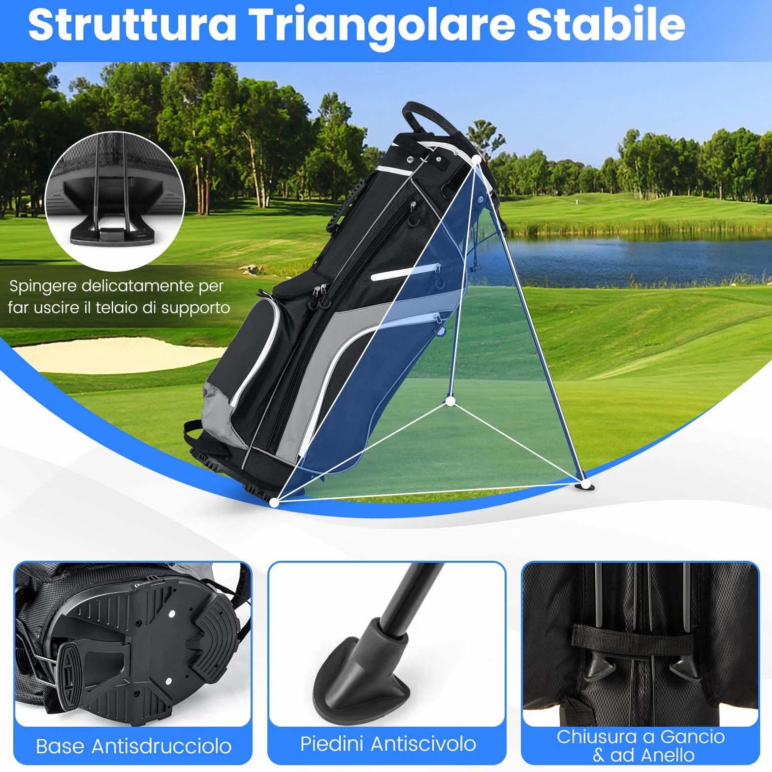 COSTWAY Sacca per Mazze da Golf, Borsa da Golf con Supporto, Divisori a 14 Vie, 6 Tasche, Borsa Frigo, Doppia Tracolla e Cappuccio Antipioggia, Ideale per Uomini e Donne