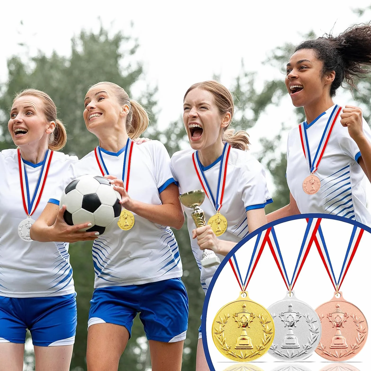 Medaglie Premiazioni Metallo Oro Argento Bronzo con Nastro Collo 5.0cm per Bambini Giochi Sport