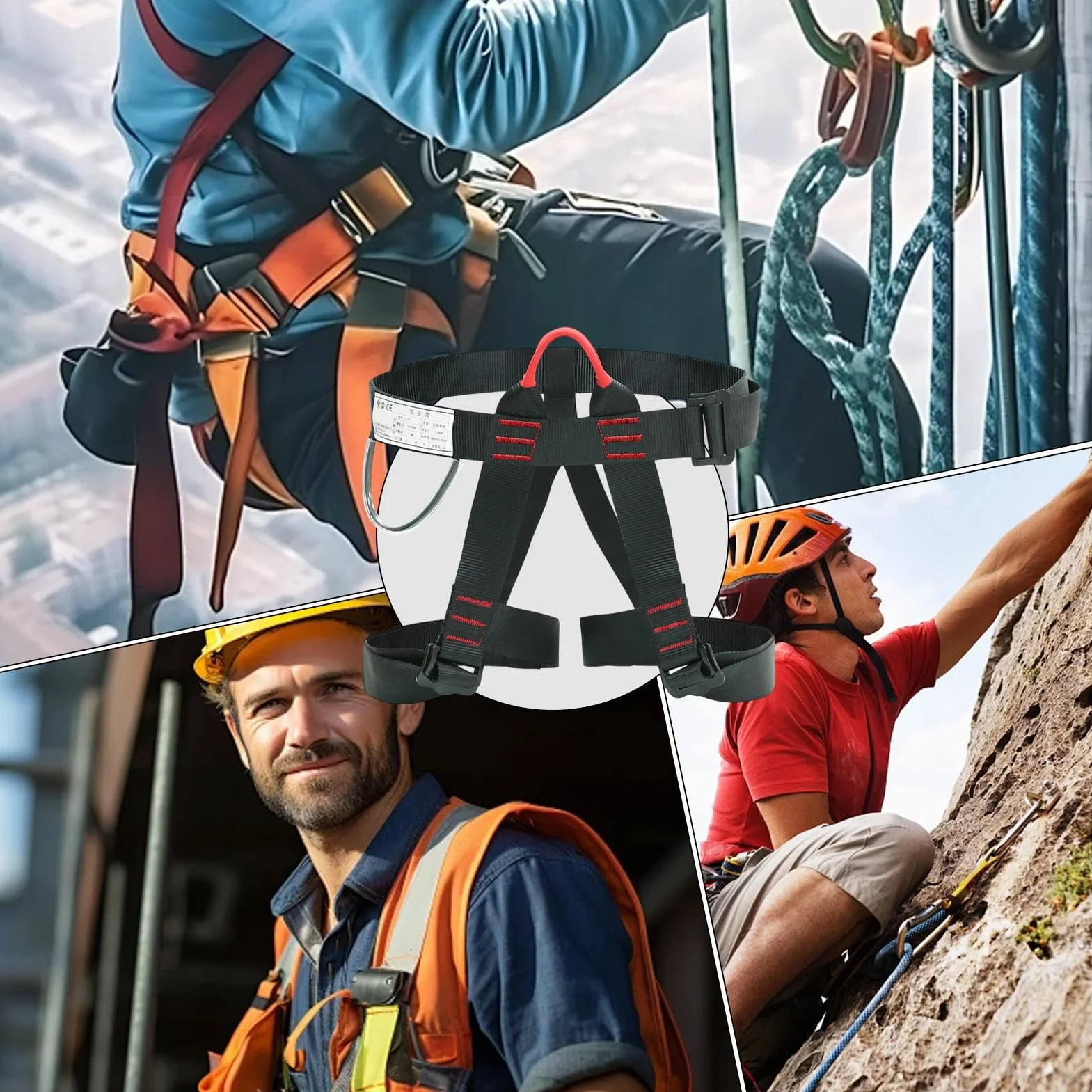 Imbracatura di sicurezza regolabile metà corpo 15 KN girovita 70-120 cm acciaio legato poliestere