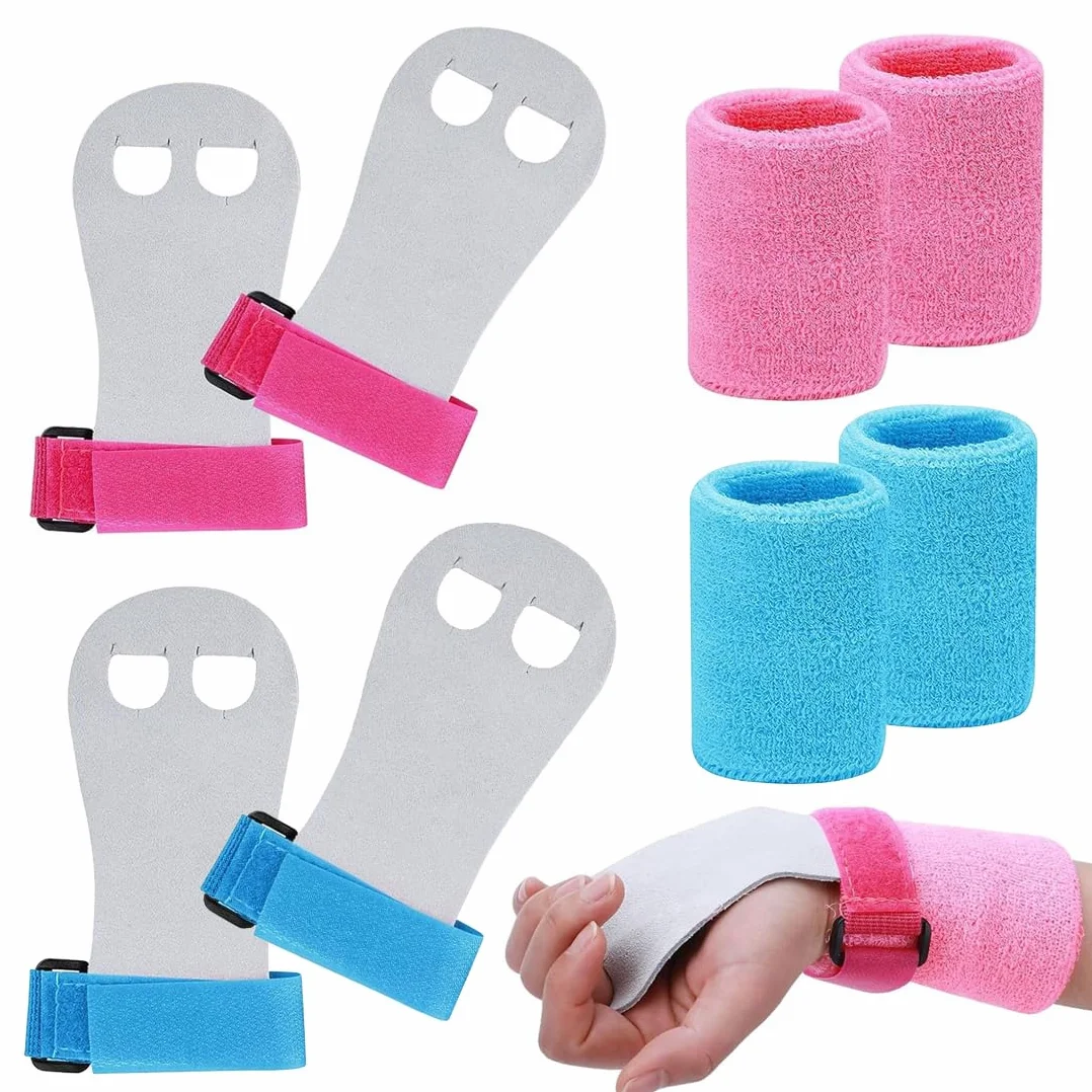 Set di Polsini Sportivi 2 Pezzi per Ginnastica Artistica Bambina, Trazioni, Bodybuilding, Fitness, Guanti Cross Training, S, Rosa + Blu