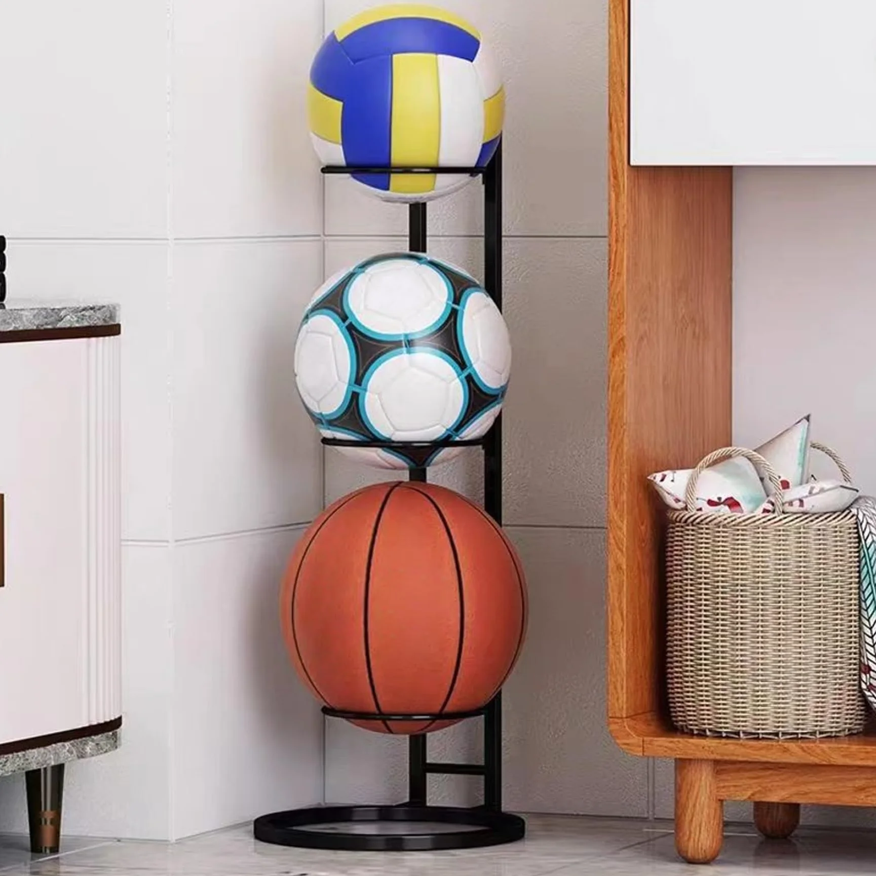 Porta da Basket in Acciaio a 3 Strati, Supporto a Sfera Verticale per Display da Casa