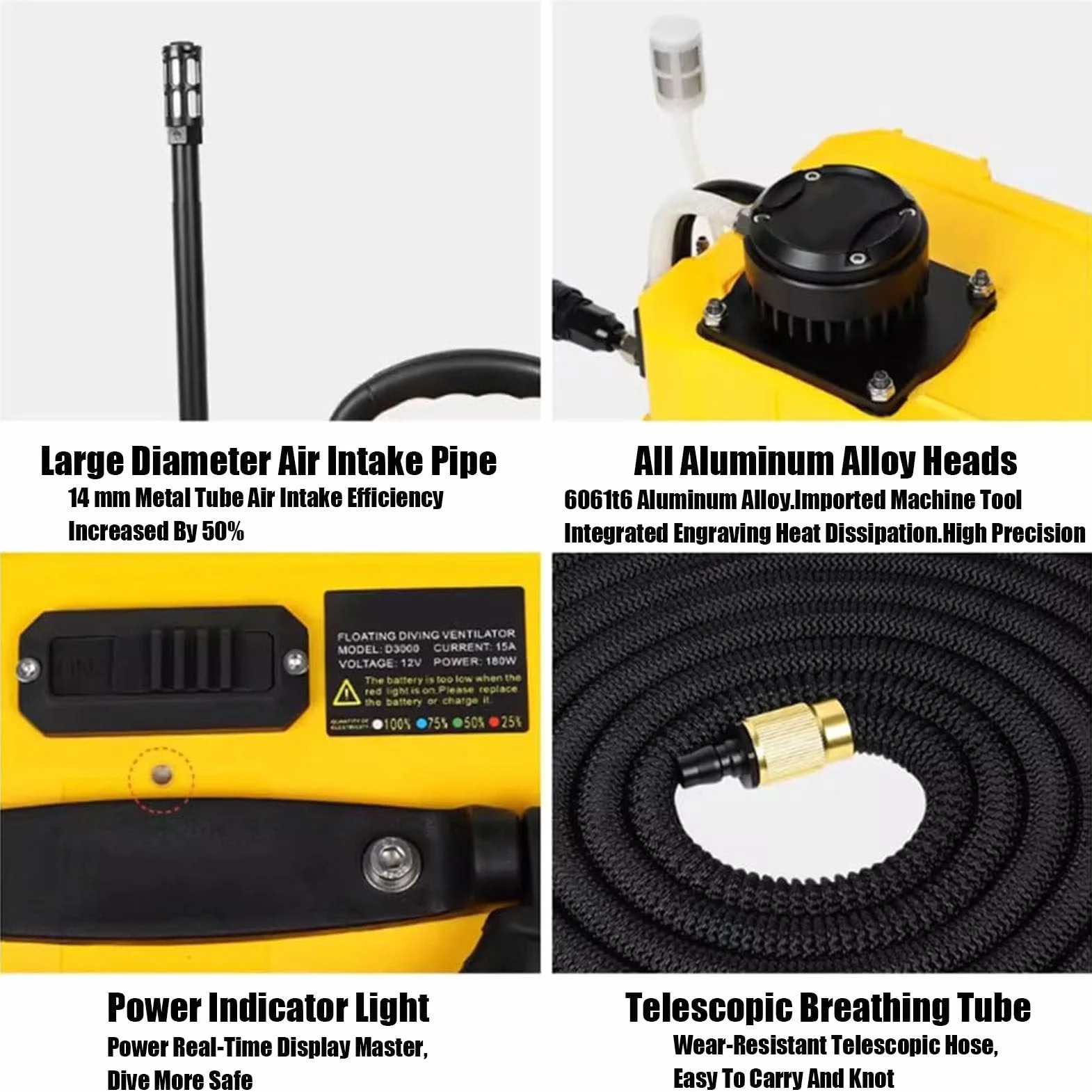 RayGenius Respiratore Elettrico per Immersione D4000-Yellow, Kit Subacqueo Raffreddamento ad Acqua