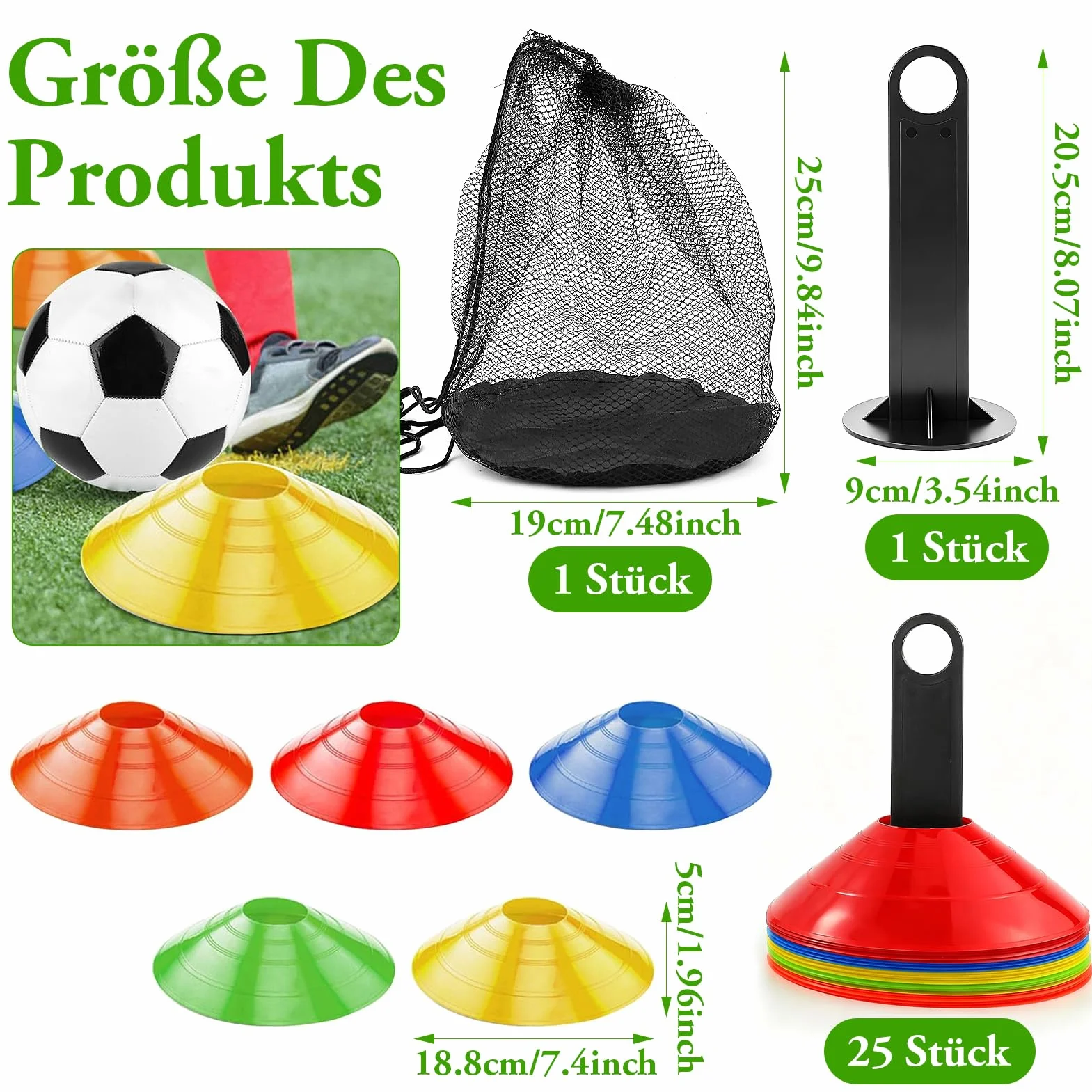 Coni Allenamento Calcio 25 Pezzi 5 Colori con Borsa