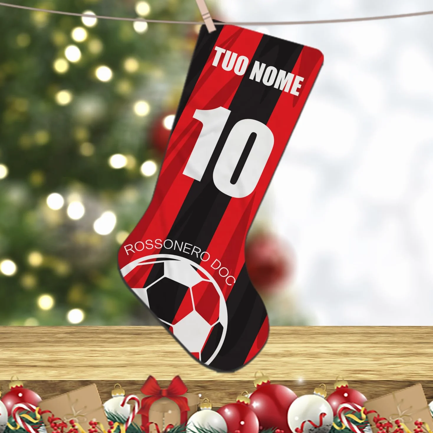 Calza Befana Personalizzabile 45 cm Poliestere Regalo Natale Tifosi Rossoneri