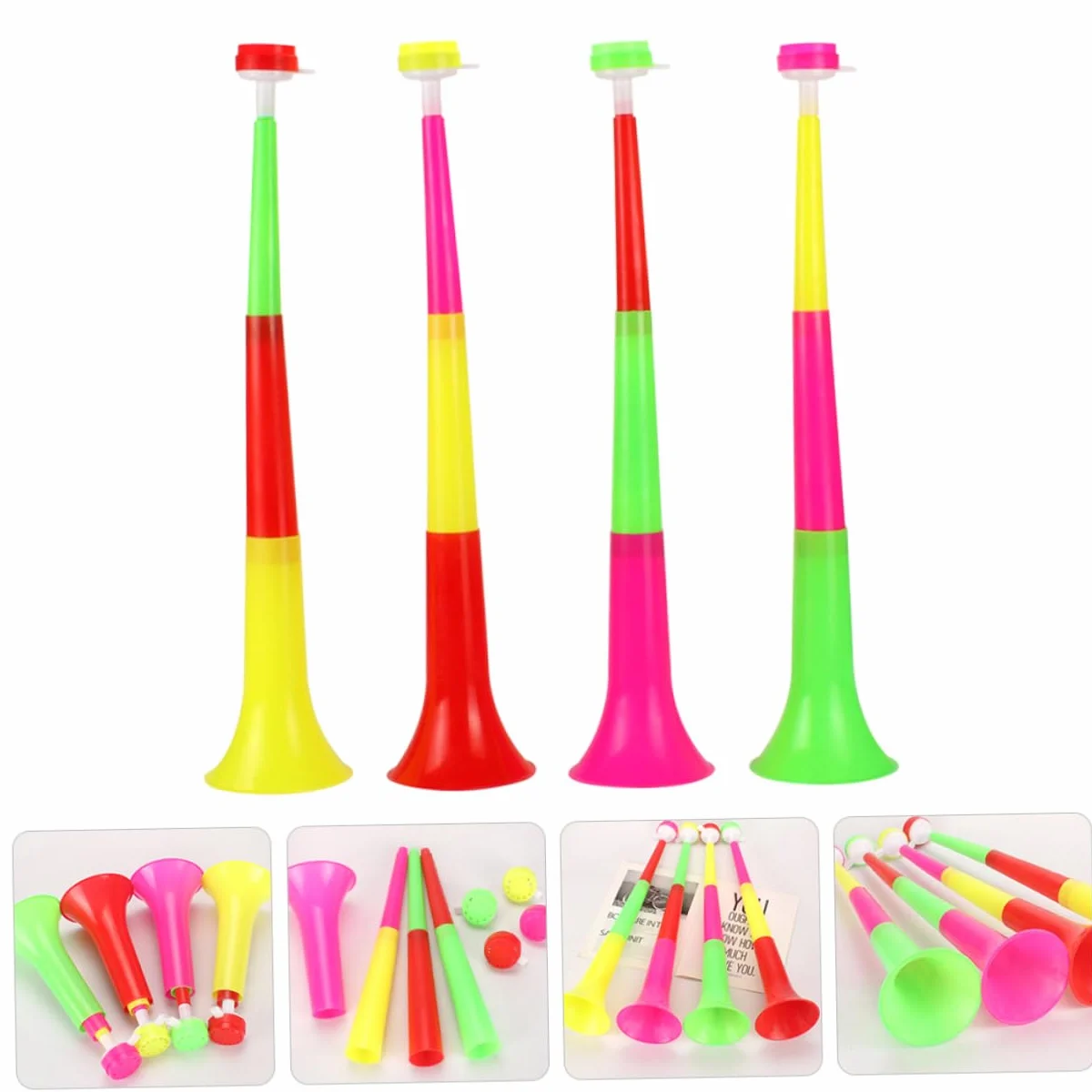 TOYANDONA Trombe da Stadio 4 Unitá, Trombone Telescopico in Plastica, Suono Chiaro, per Calcio e Feste Atletiche