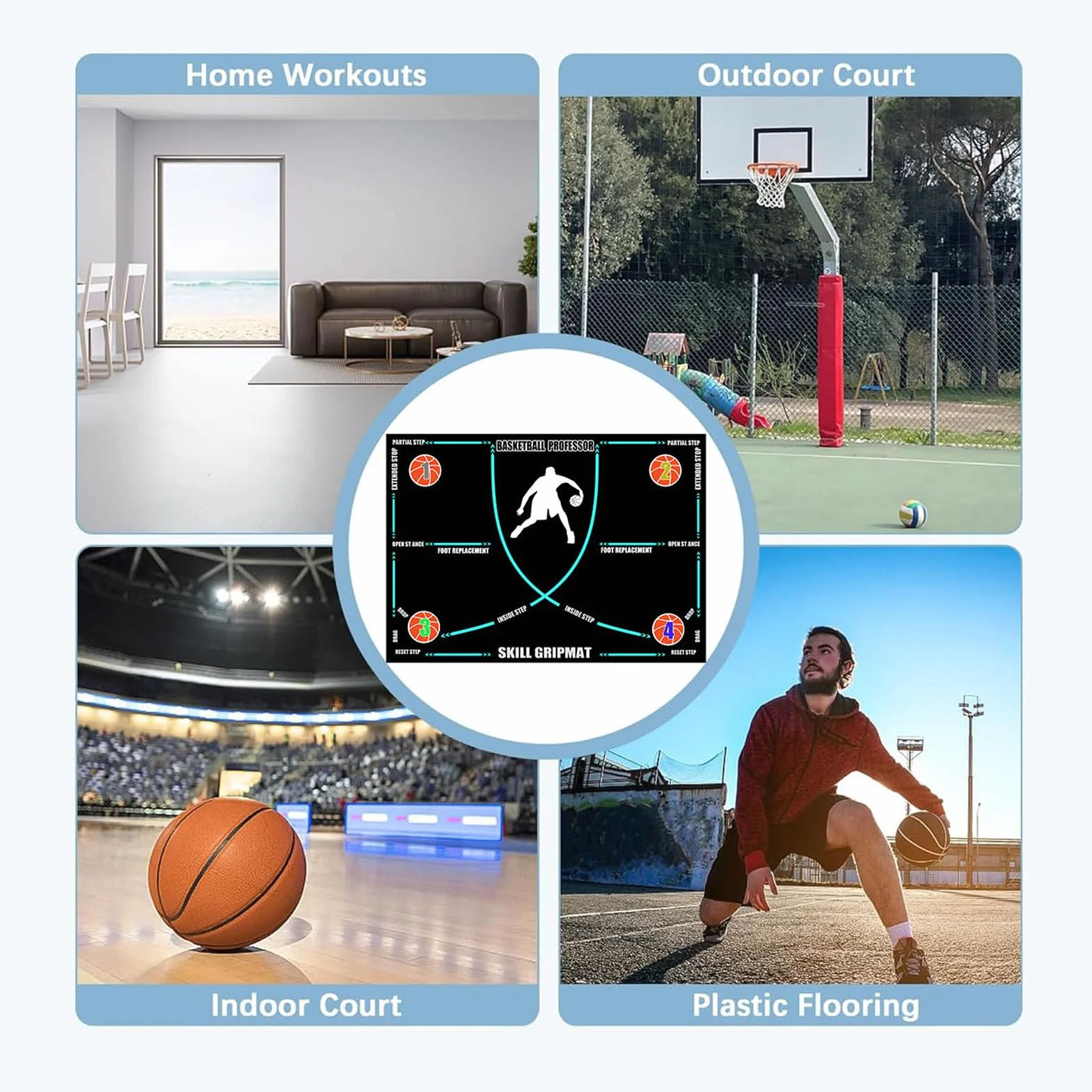 Tappetino Da Basket Palleggio 120x80cm Pieghevole Silenzioso Allenamento Domestico