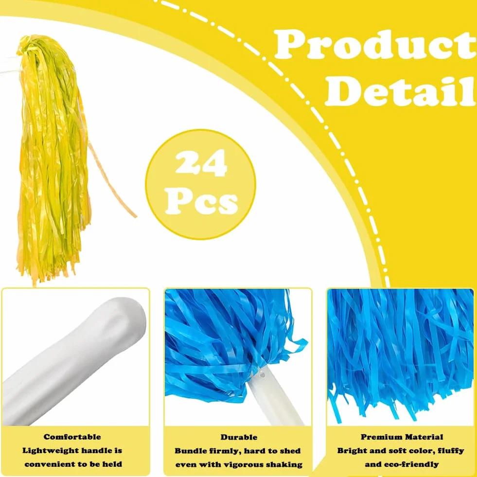 Lovecheer pompon blu e gialli da cheerleader in plastica con manico per sport danza feste