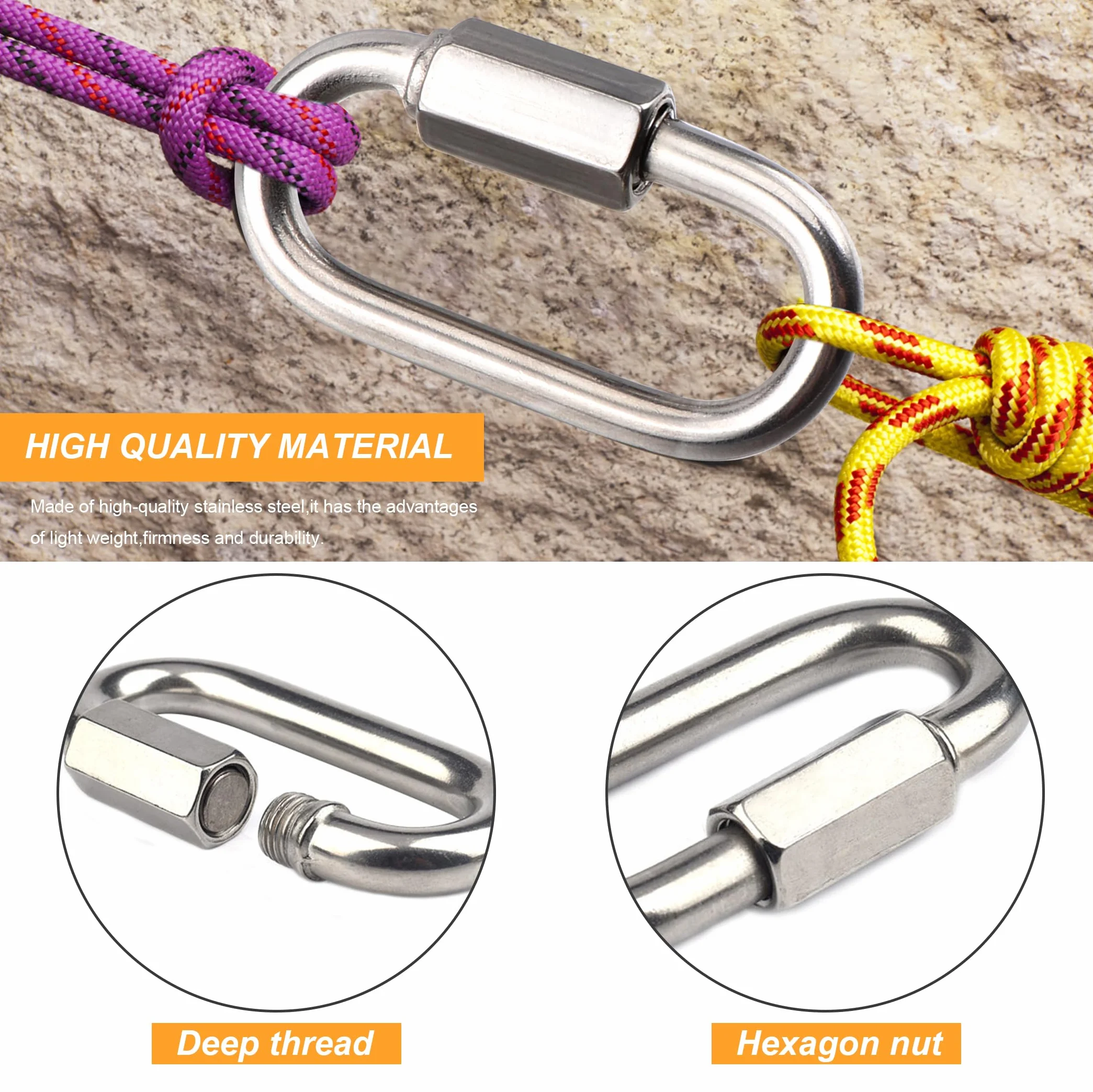Moschettone a Vite M6 Acciaio Inox 304 Connettori con Chiusura Avvitabile per Outdoor Biciclette Imbracature Fai da Te