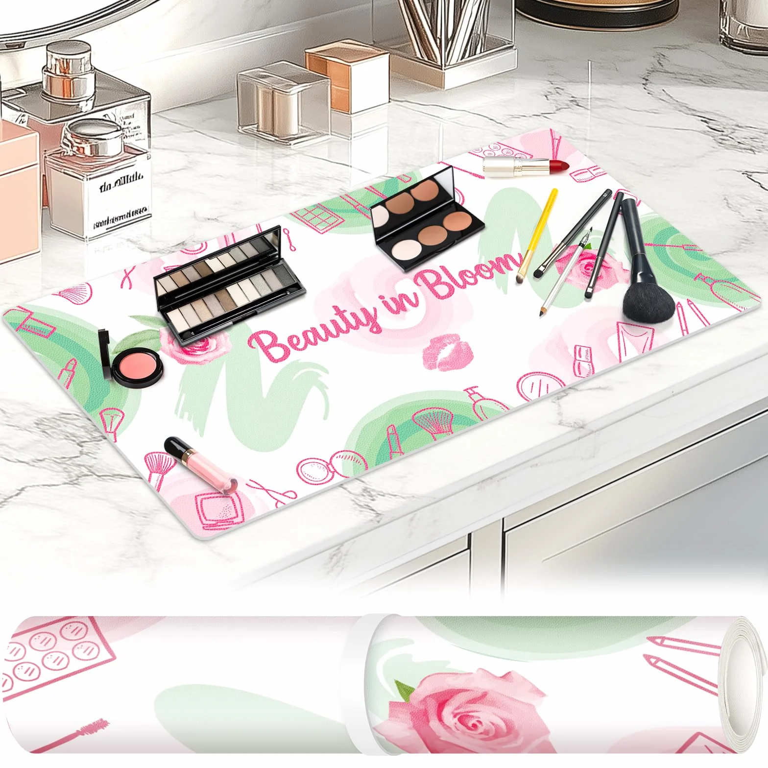 Tappetino da trucco in pelle sintetica bianco cartone animato