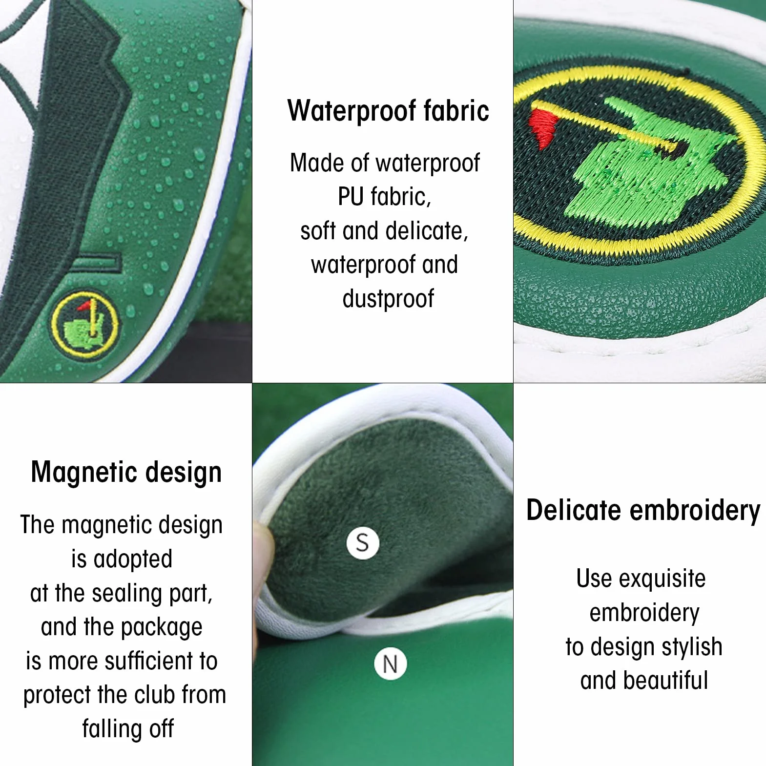 Copriputter da golf putter cover Copriputter a Semicerchio Copricapo per Putter per Mazzuolo Copriprotezione per Stecca Ricamato Verde Copricapo per Putter Copri teste per mazza da golf