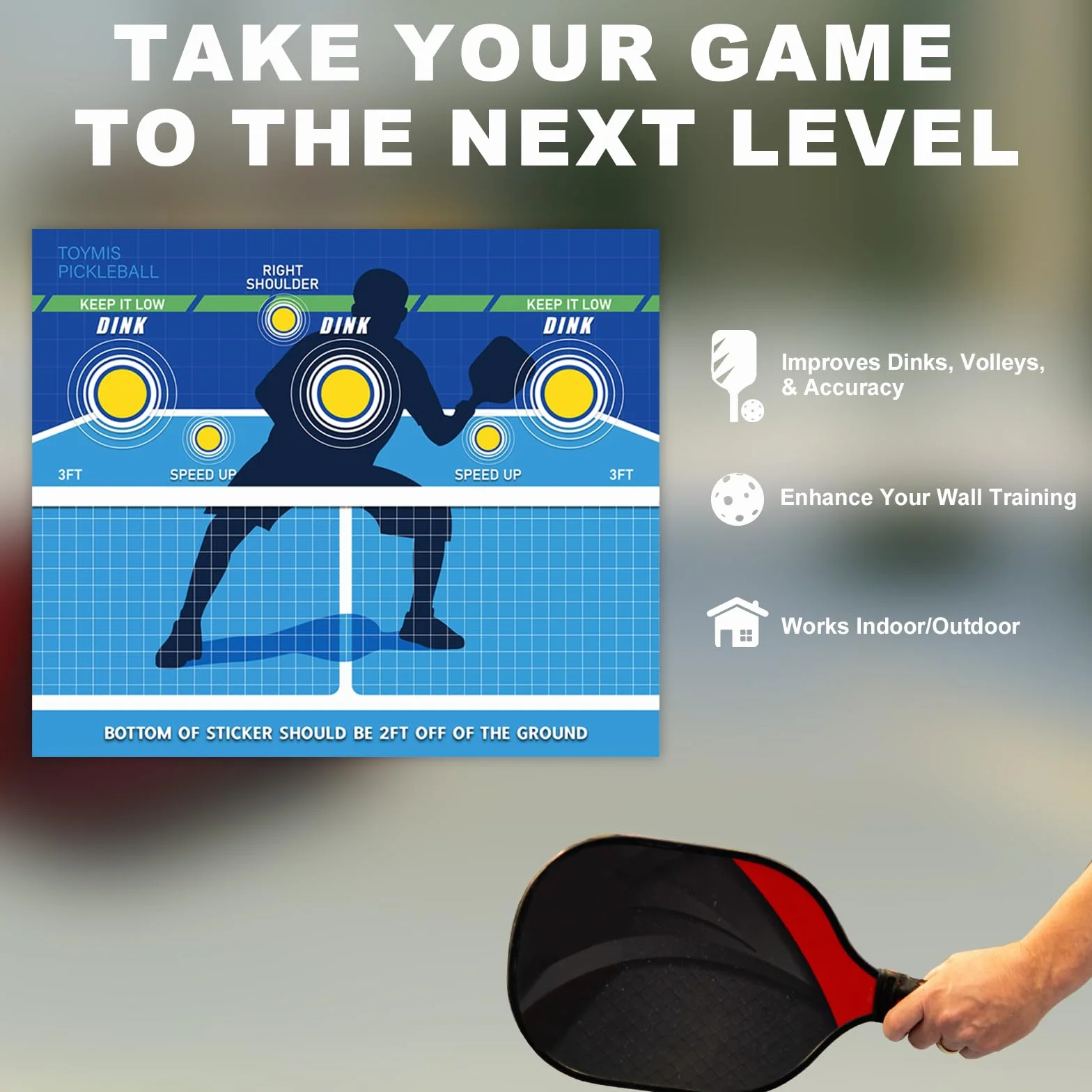 TOYMIS Pickleball Training Pad, Portable Pickleball Practice Poster, Wall Dink Pad for Any Wall