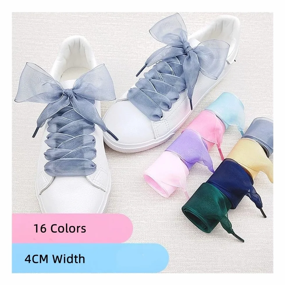 3 paia di lacci per scarpe in organza da 4 cm larghi 60-180 cm da donna con fiocco piatto in raso di seta nastro di tela scarpe da ginnastica scarpe sportive lacci