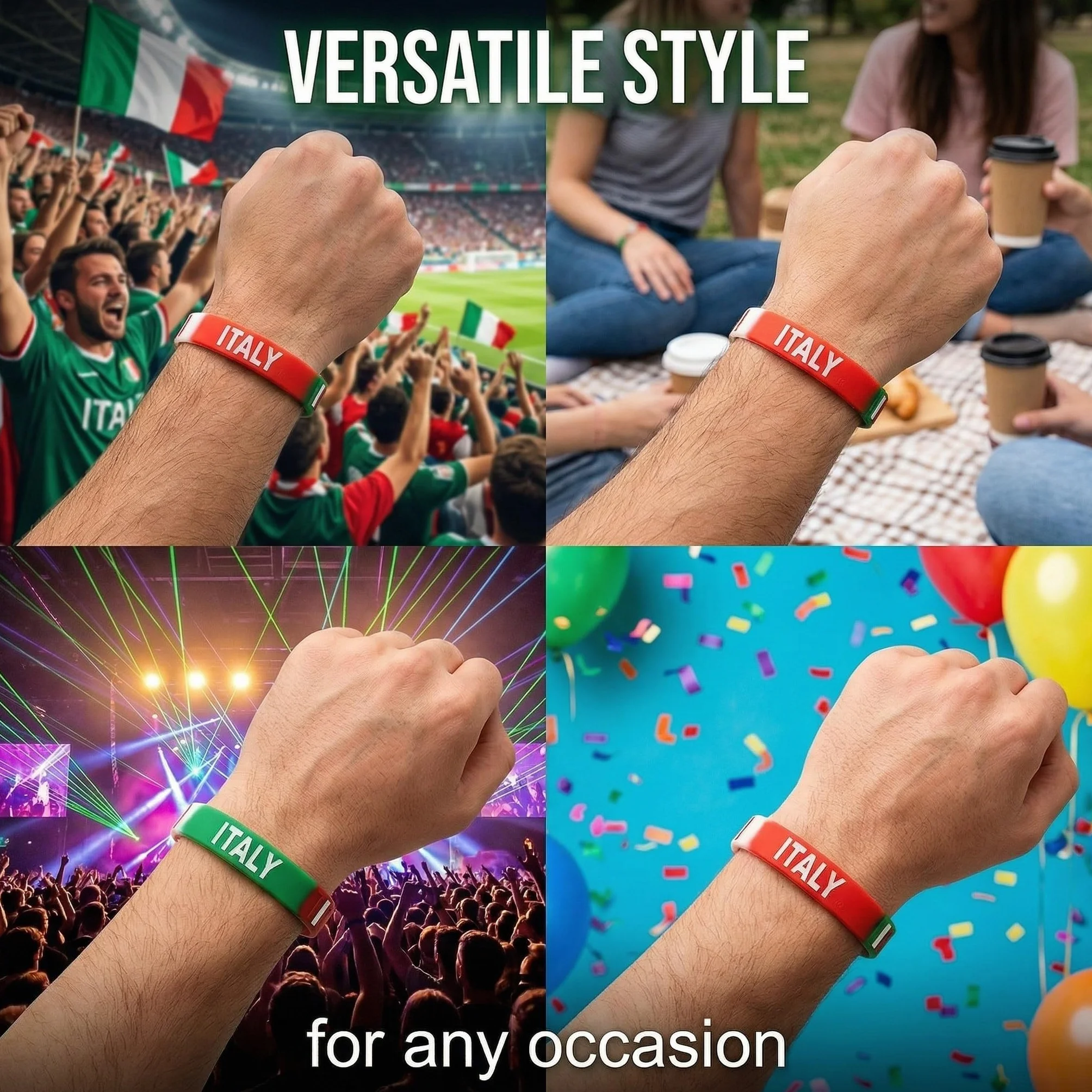 Set di 3 Braccialetti Italia in Silicone Blu, Braccialetto Nazionale Italiana per Tifosi di Calcio e Sport, Circonferenza 20cm, Accessori Unisex per Partite ed Eventi