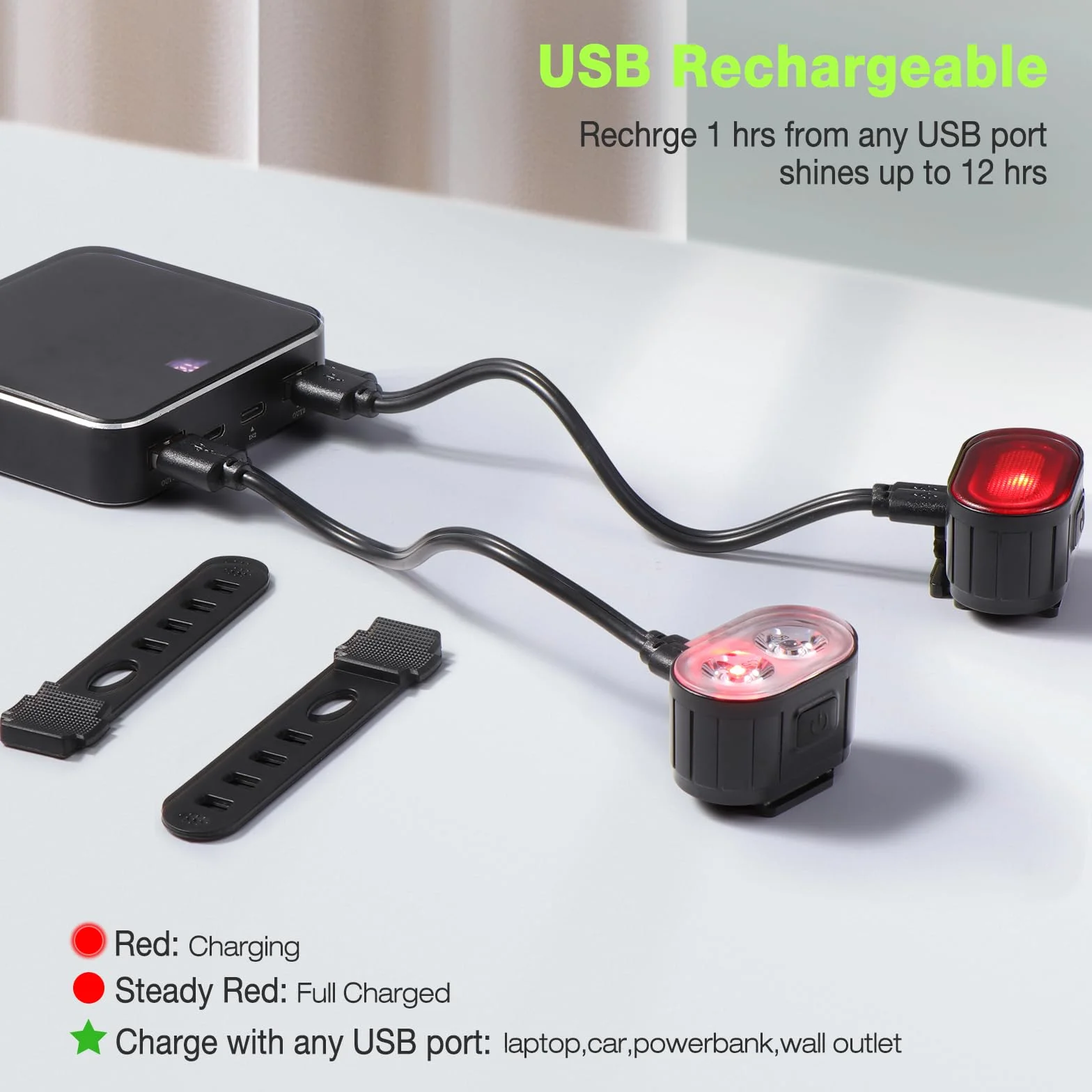 Oderra Luci Bicicletta LED Anteriore e Posteriore USB Ricaricabile IPX4 Impermeabile 4/6 Modalità per MTB Bici Skateboard