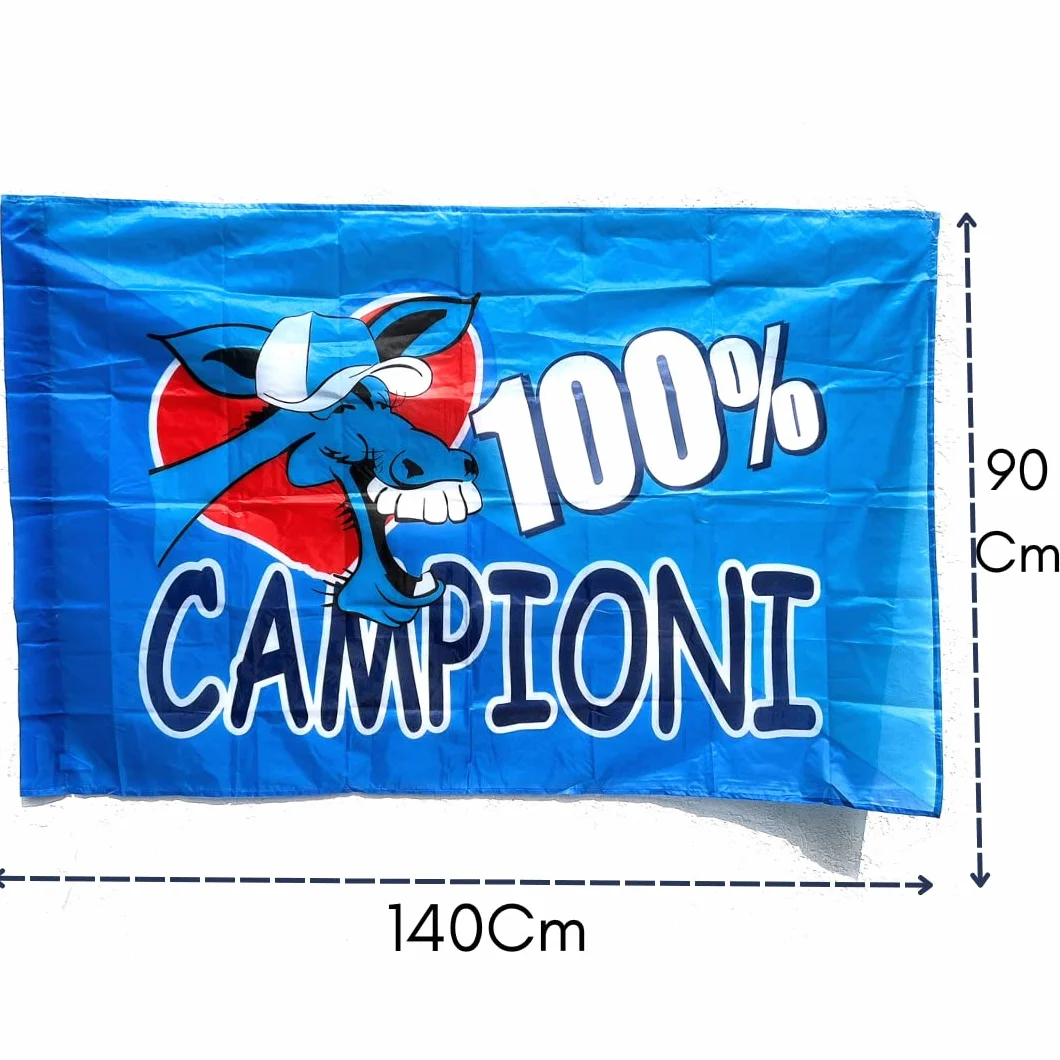 NARAMAKI Bandiera Napoli 100% Campioni - Bandiera 90x140 cm - con Passante per Asta