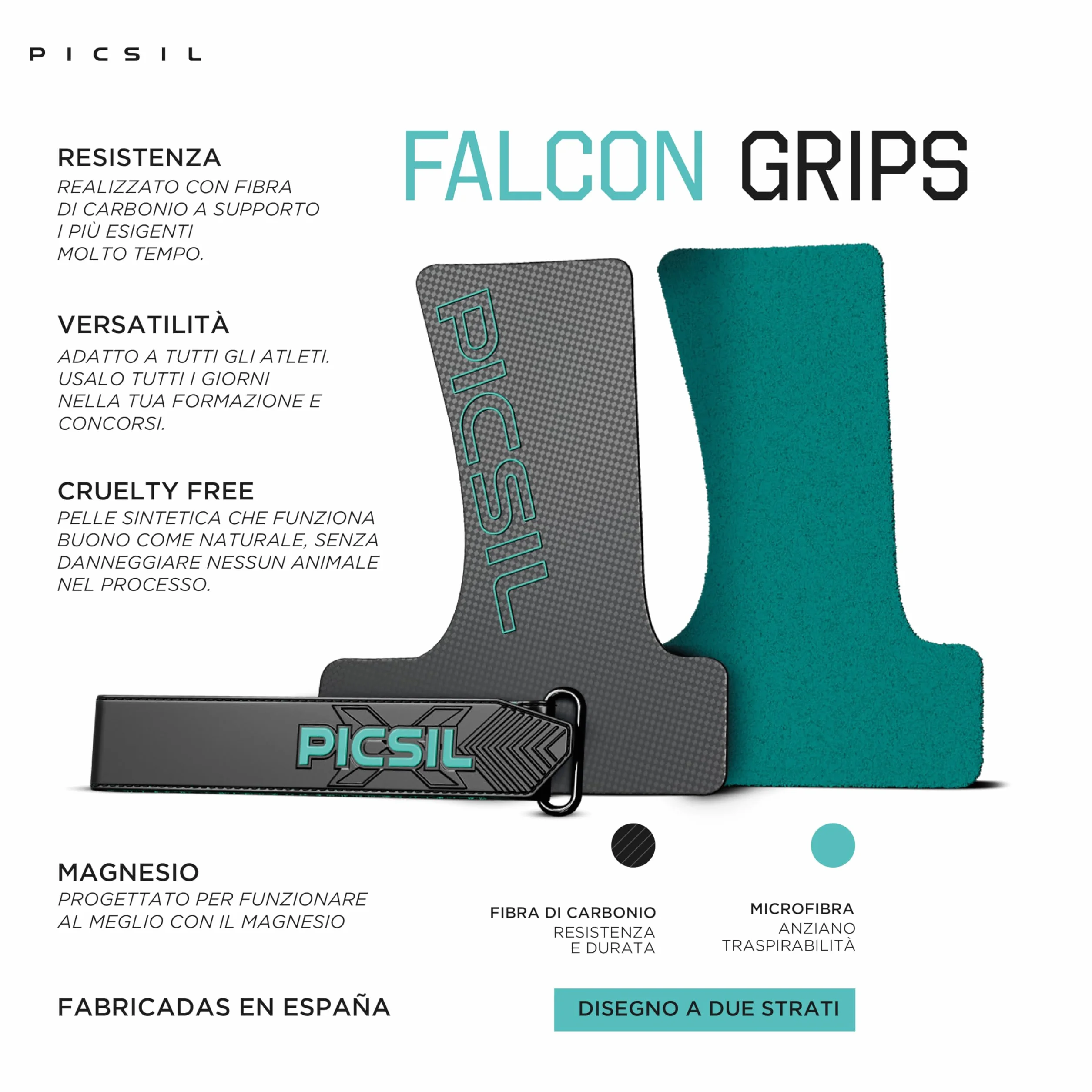 PICSIL Falcon Maniglie Senza Fori Fibra di Carbonio Grip Fitness Cross Training Sollevamento Pesi