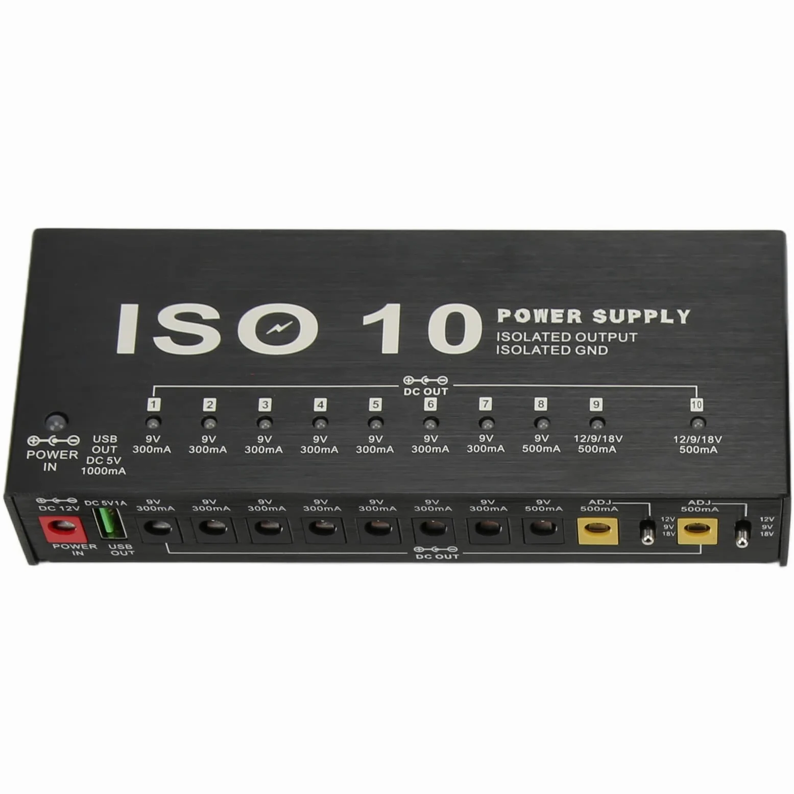 Alimentatore per pedale di chitarra, 10 uscite isolate, alimentatore per pedaliera d'effetto piccolo con 2 tensioni regolabili per pedali d'effetto da 9V 12V 18V (Spina europea)