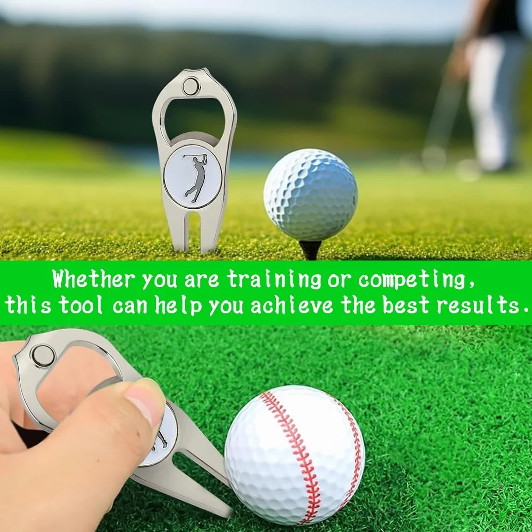Golf Divot Tool Doppio Rebbi, Forcelle da Golf,Strumento di Riparazione Divot Golf Marcatore Pallina,Divot Golf per La Riparazione dei Pitch,Golf Divot Repair Tool con Indicatore Magnetico Sfera