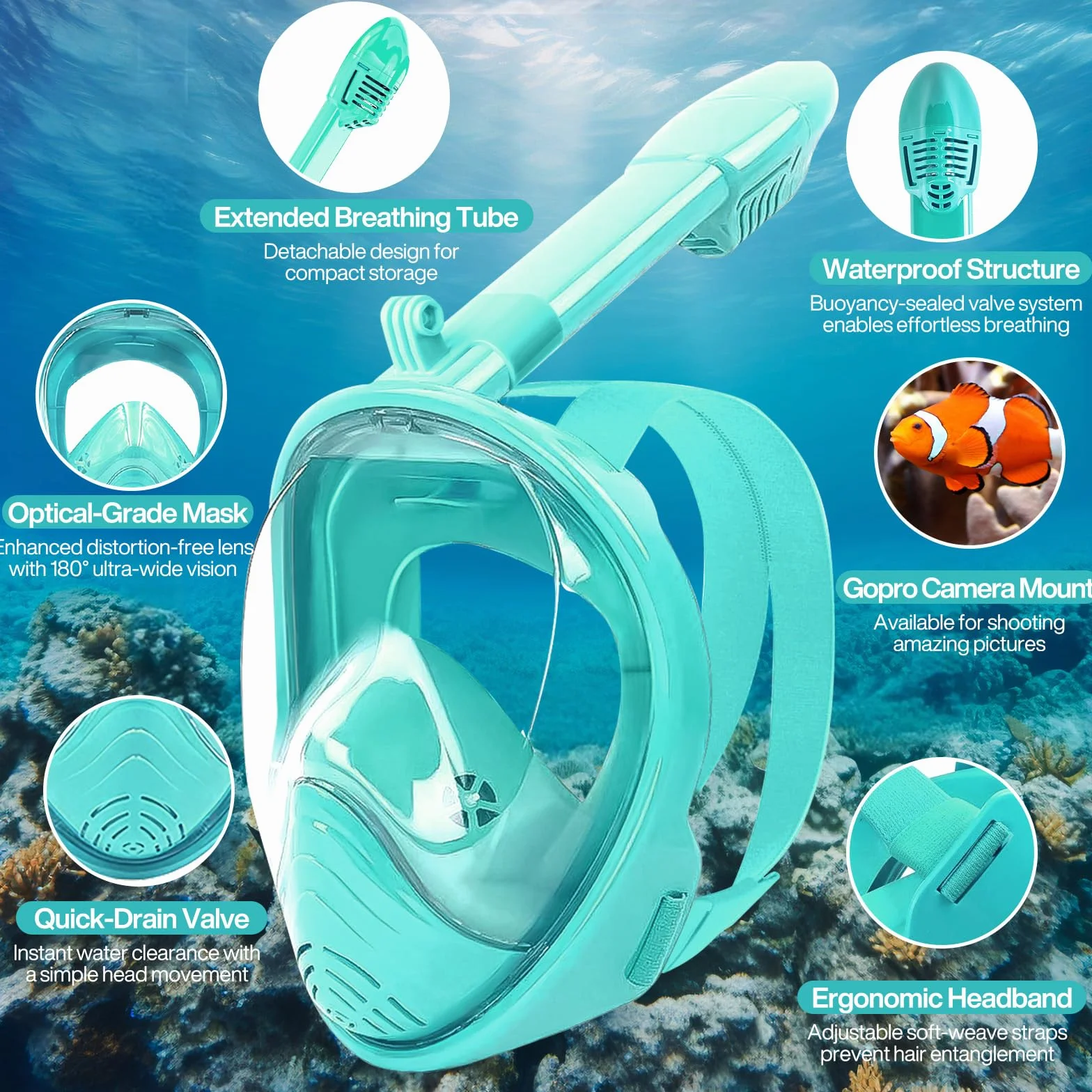 Maschera da Snorkeling per Bambini XS – Maschera Subacquea Bambini con Vista a 180°, Anti-Appannamento, Anti-Perdite, con Borsa Rete, Supporto Fotocamera e Accessori