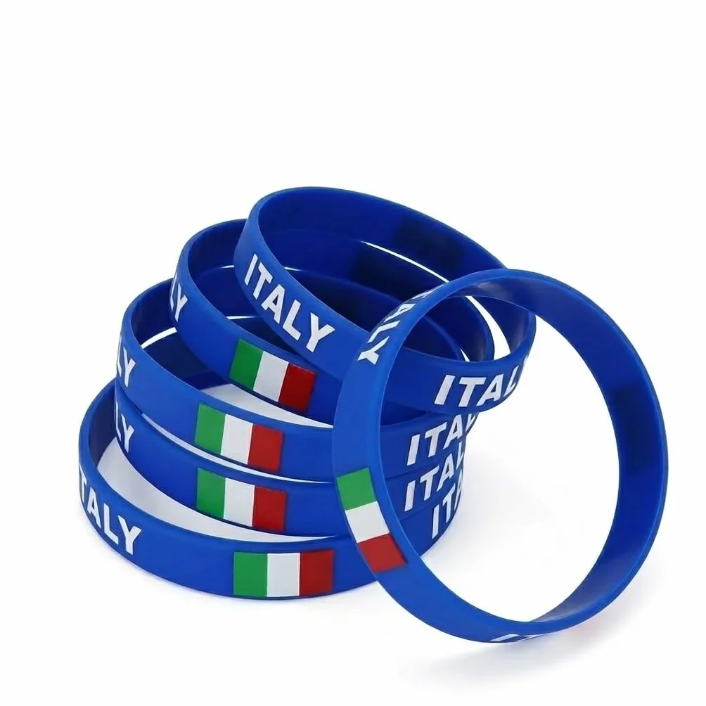 5 Pezzi Braccialetto in Silicone Bandiera Italiana 20cm Braccialetto Sportivo per Maratona Partite di Calcio Bar Decorazione Regali per Tifosi Blu