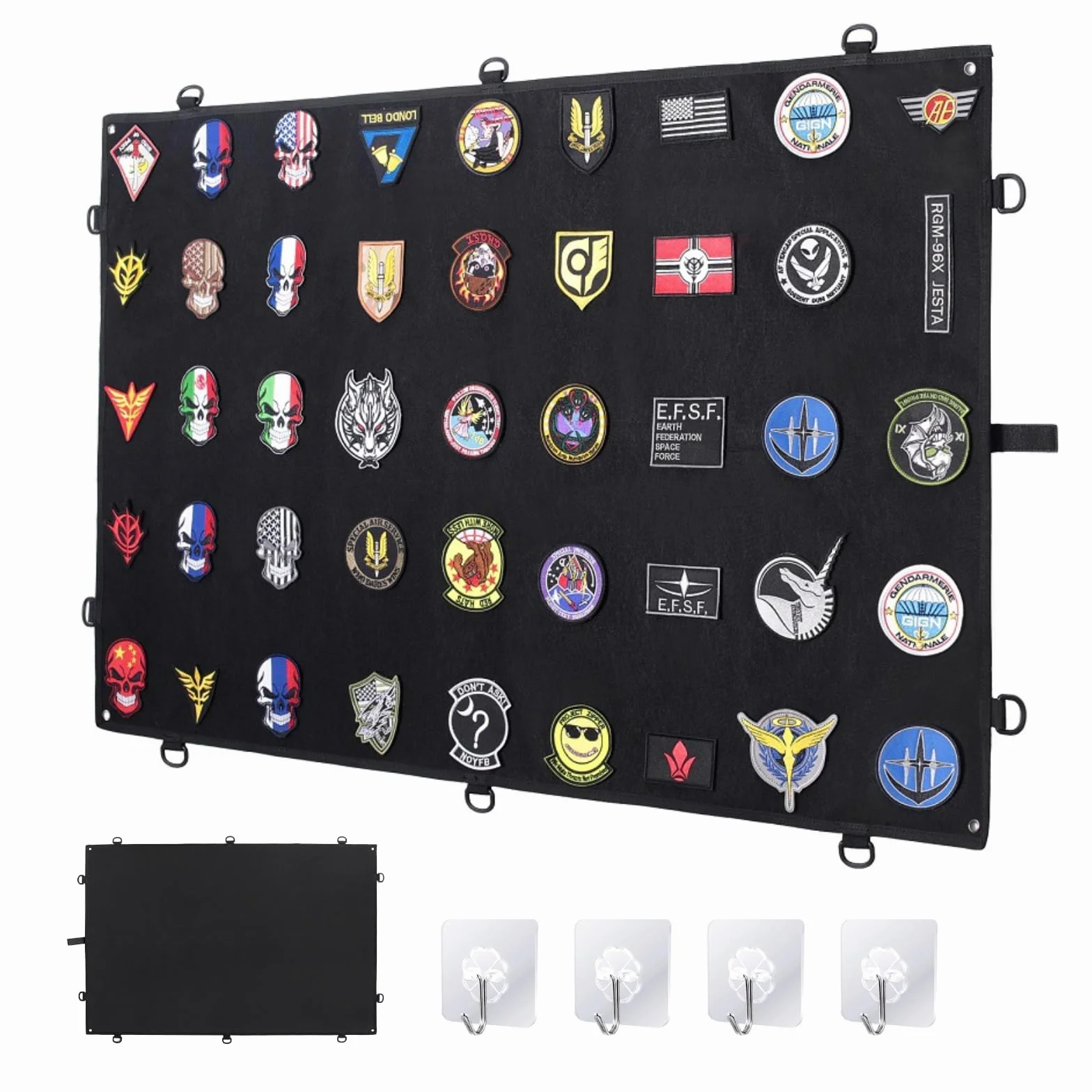 110x70cm Pannello Raccolta Patch Militari Tattici Pannello da parete tattico militare Pannello di visualizzazione Pieghevole di toppa morale con 4 Ganci per Timbri Distintivi