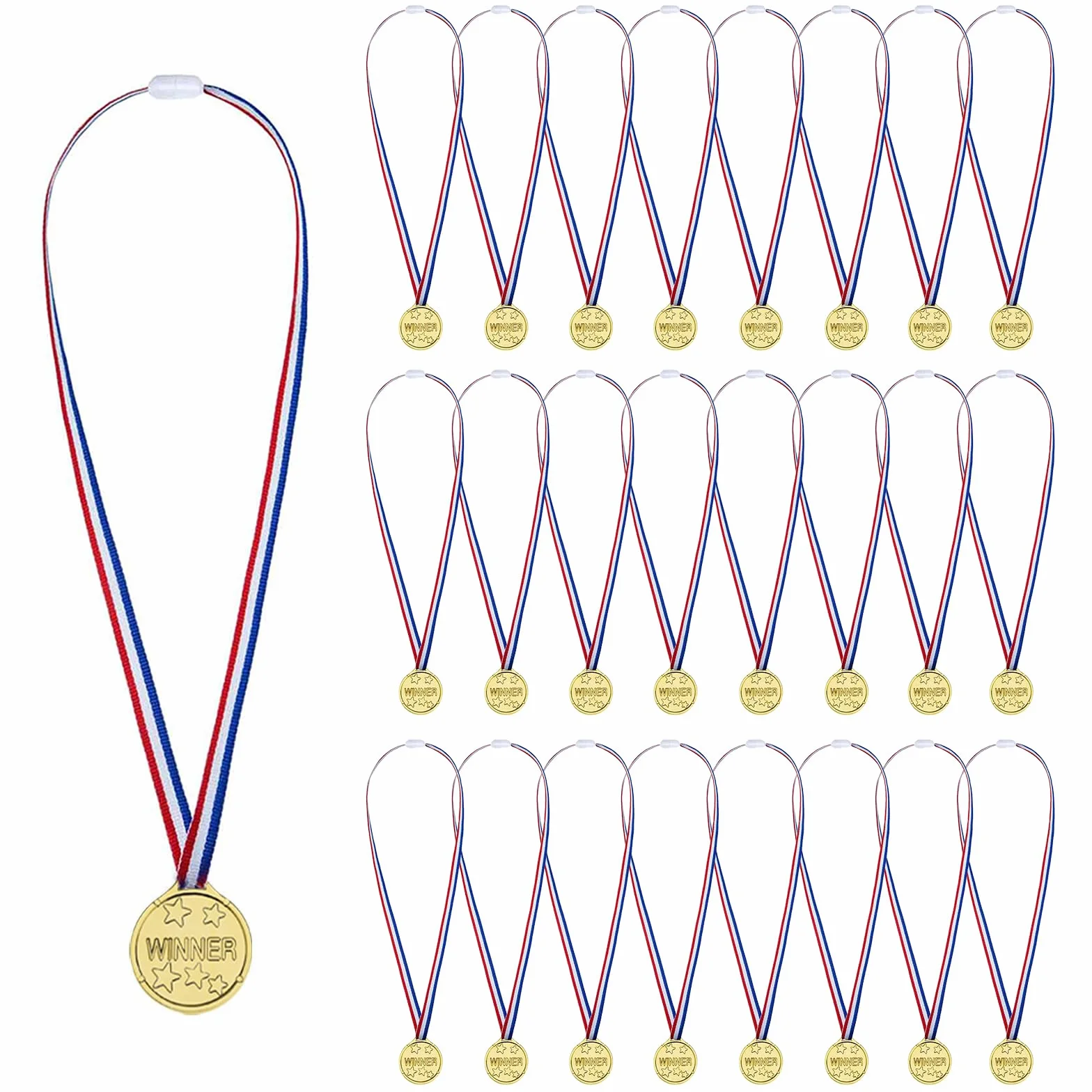 Medaglie Plastica Di Vincitore Con Nastri Oro 24 Pezzi Bambini Competizione